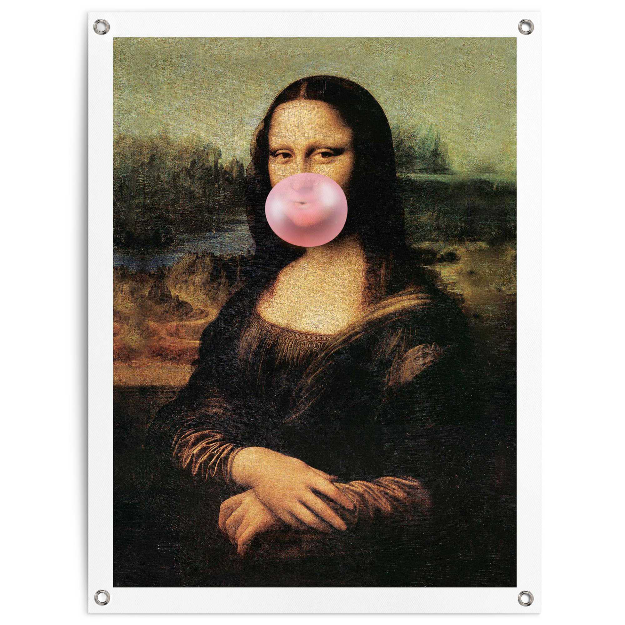 Reinders Poster "Mona Lisa - bubblegum" Garten - Leonardo da Vinci - Kaugummi - Braun - Leinwand - Humor