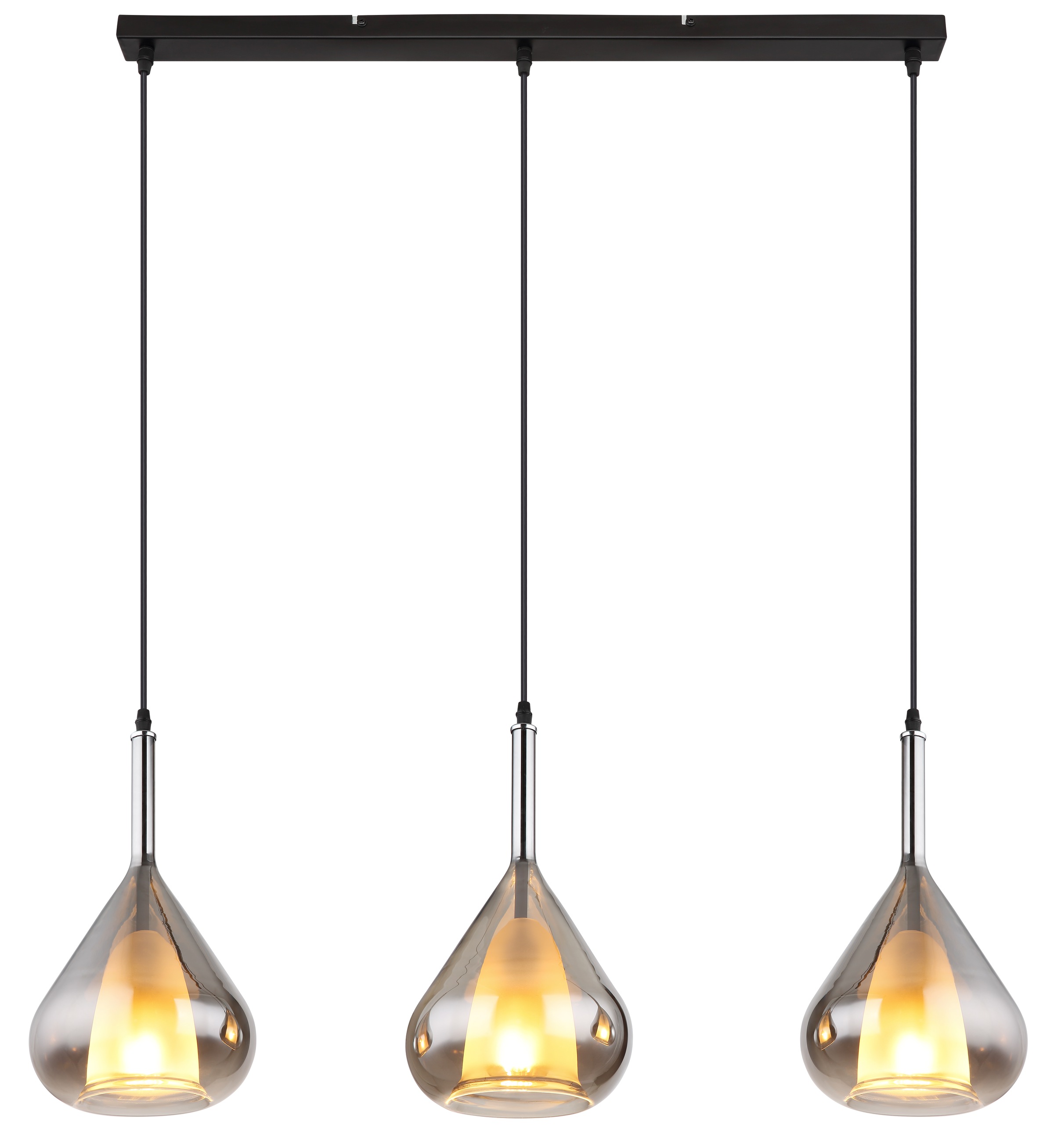 GLOBO LIGHTING Hängeleuchte "GEEKY", schwarz matt, 3, H: 140cm, 1 Stk., Leuchten, Hängeleuchte Schwarz, Rauchglas, höhenkürzbar, E27, Hängeleuchte