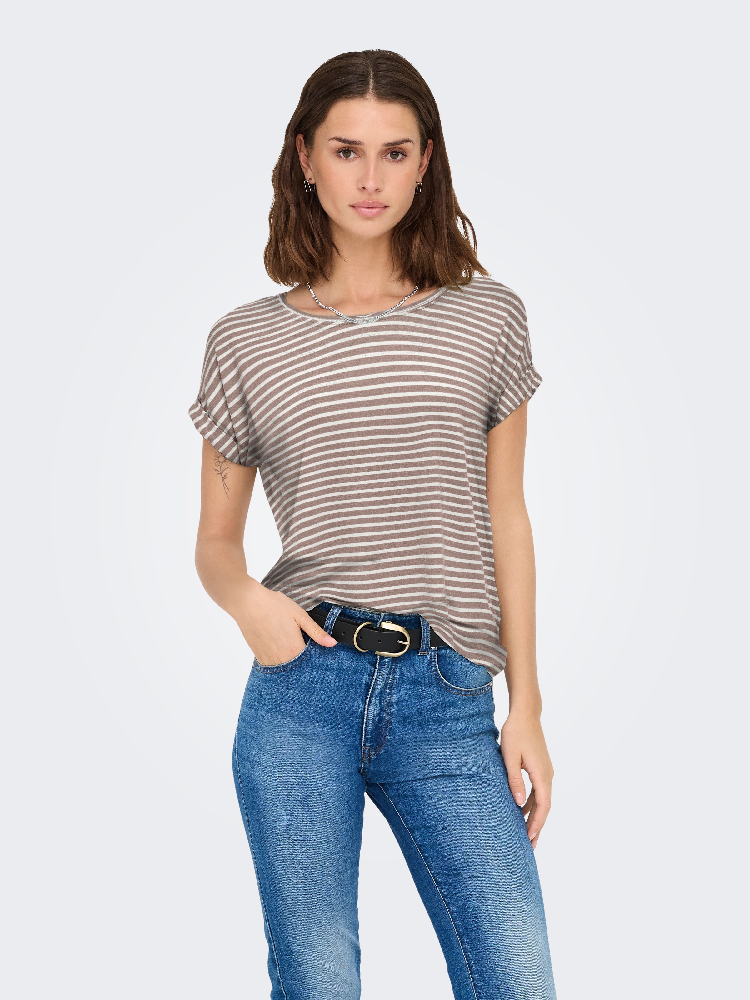 ONLY Kurzarmshirt "ONLMOSTER STRIPE S/S O-NECK TOP JRS NOOS" gestreift, läs günstig online kaufen