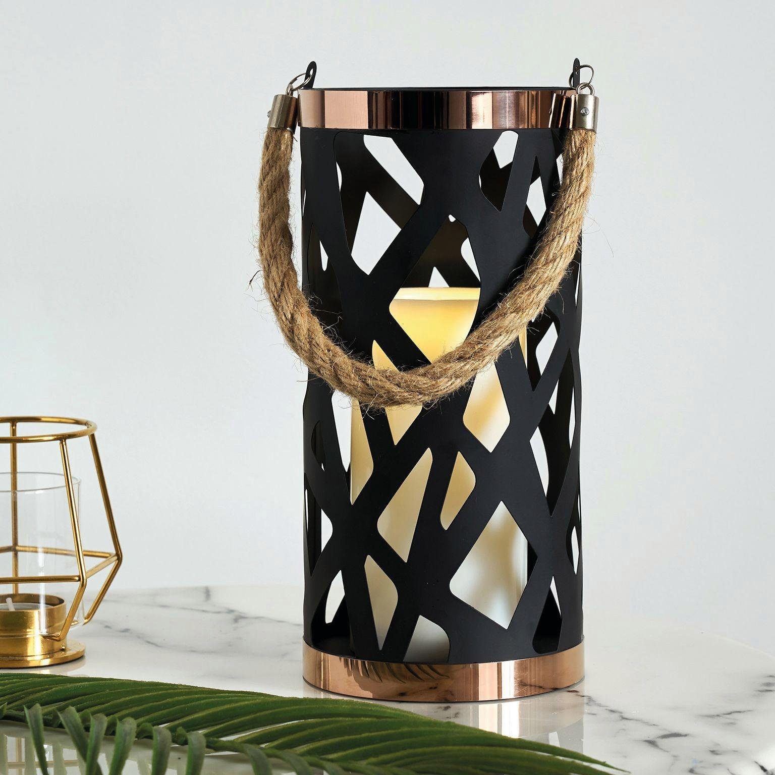 ,LED Laterne Soul inkl. Kerze, Batterie (nicht inkl.) Schwarz/Weiß Metall/Kunststoff