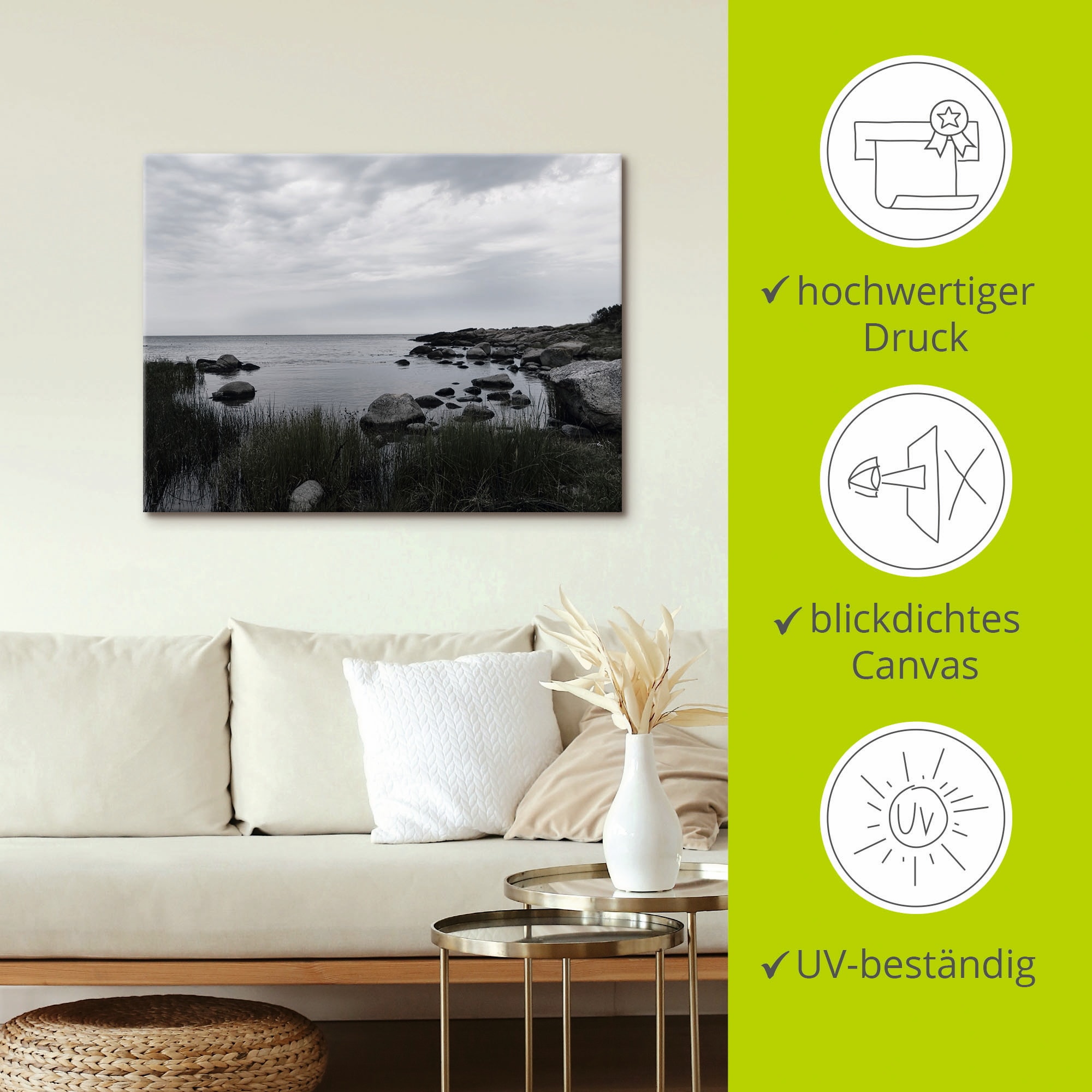 Artland Wandbild »Einsame Bucht am Meer«, Gewässer, (1 St.), als Leinwandbild, Wandaufkleber in verschied. Größen
