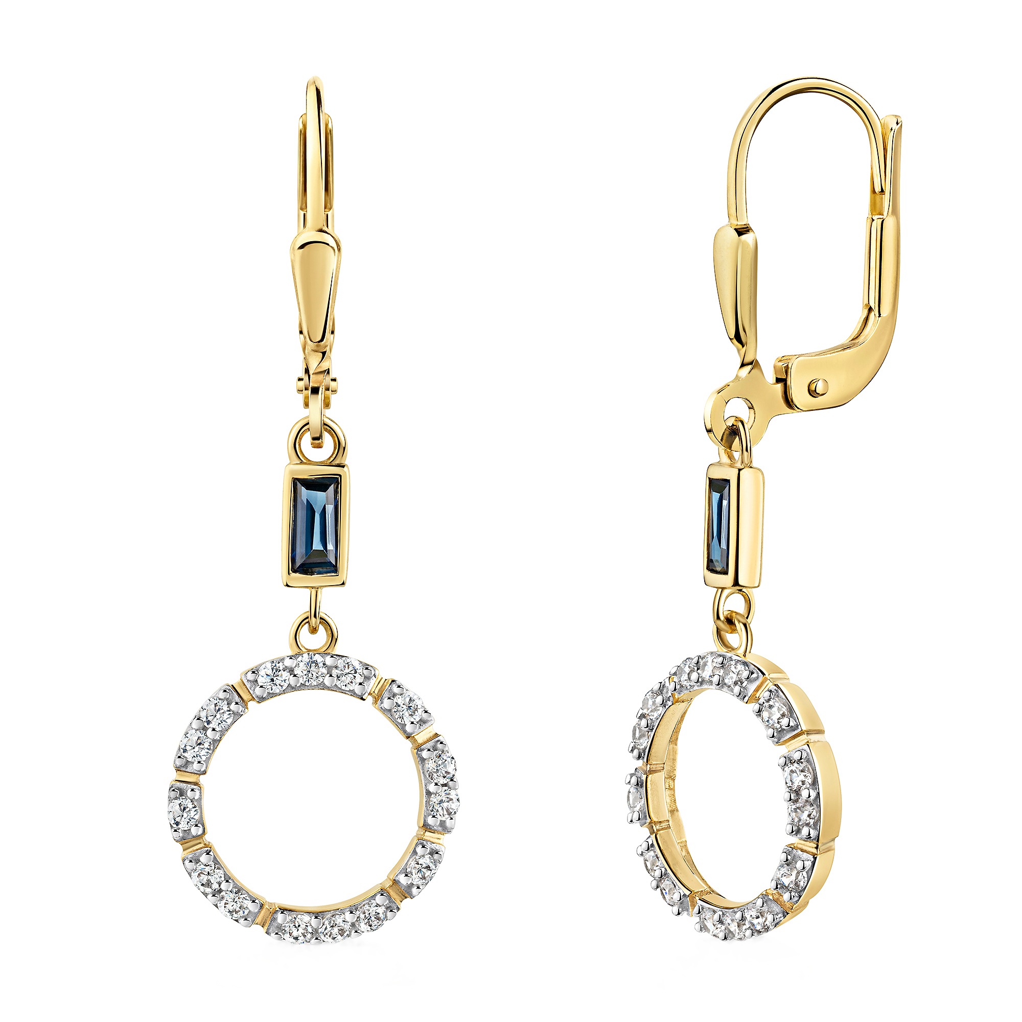 FIRETTI Damen Paar Ohrhänger "Schmuck Geschenk Gold 333 Ohrschmuck Ohrringe Baguette Kreis", Gelbgold 333gelbgoldfarben, weißgoldfarben,