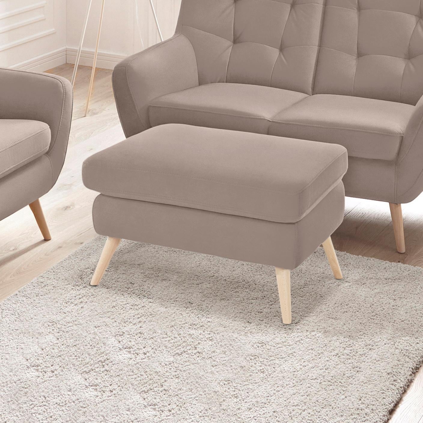exxpo - sofa fashion Hocker "Scandi bequem und elegant mit hohem Holzfuß" bequem und elegant mit hohem Holzfuß