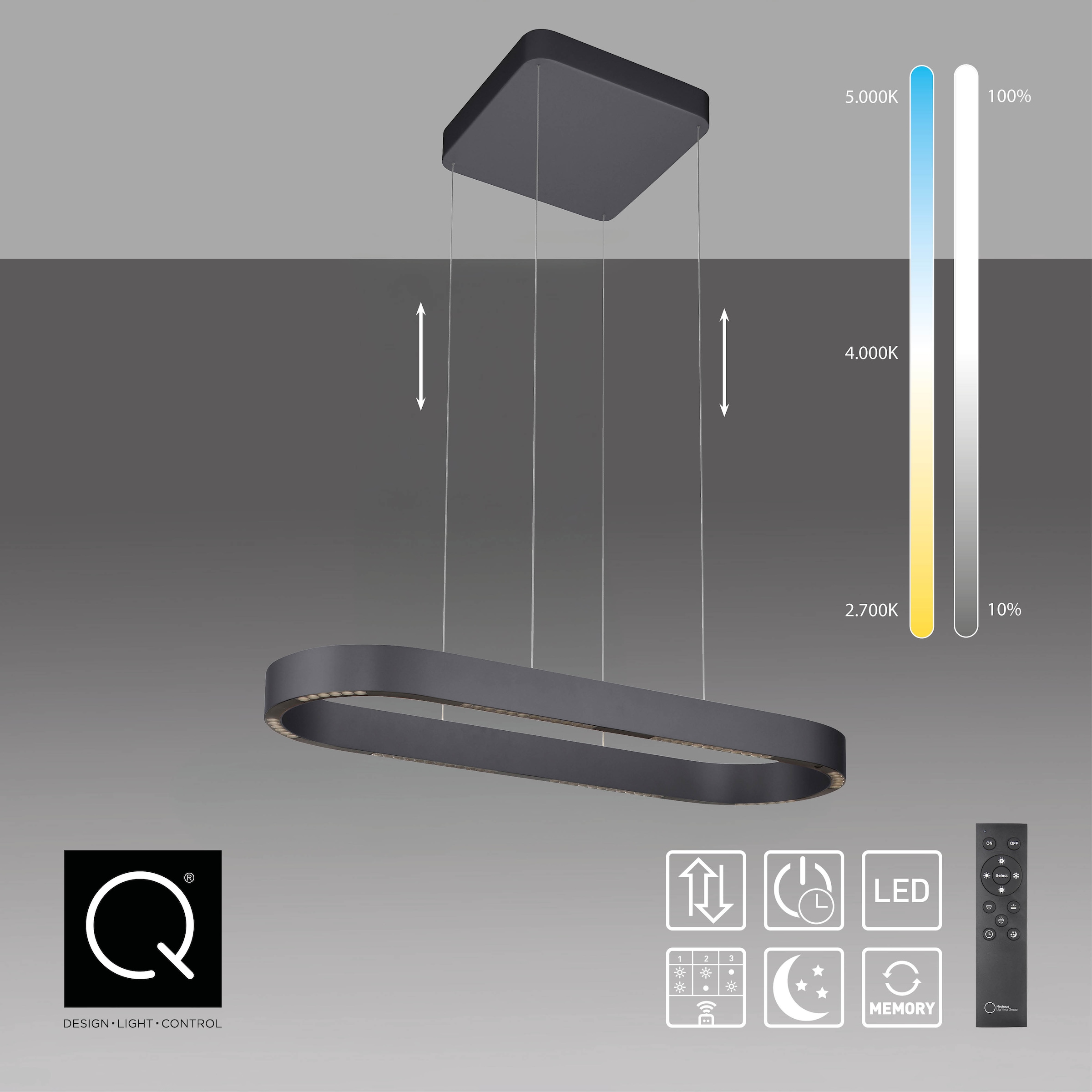 Neuhaus Q DESIGN CONTROL LIGHTS LED Pendelleuchte »Q-STRETTO« LED-Board 1 Stk. warmweiß - kaltweiß