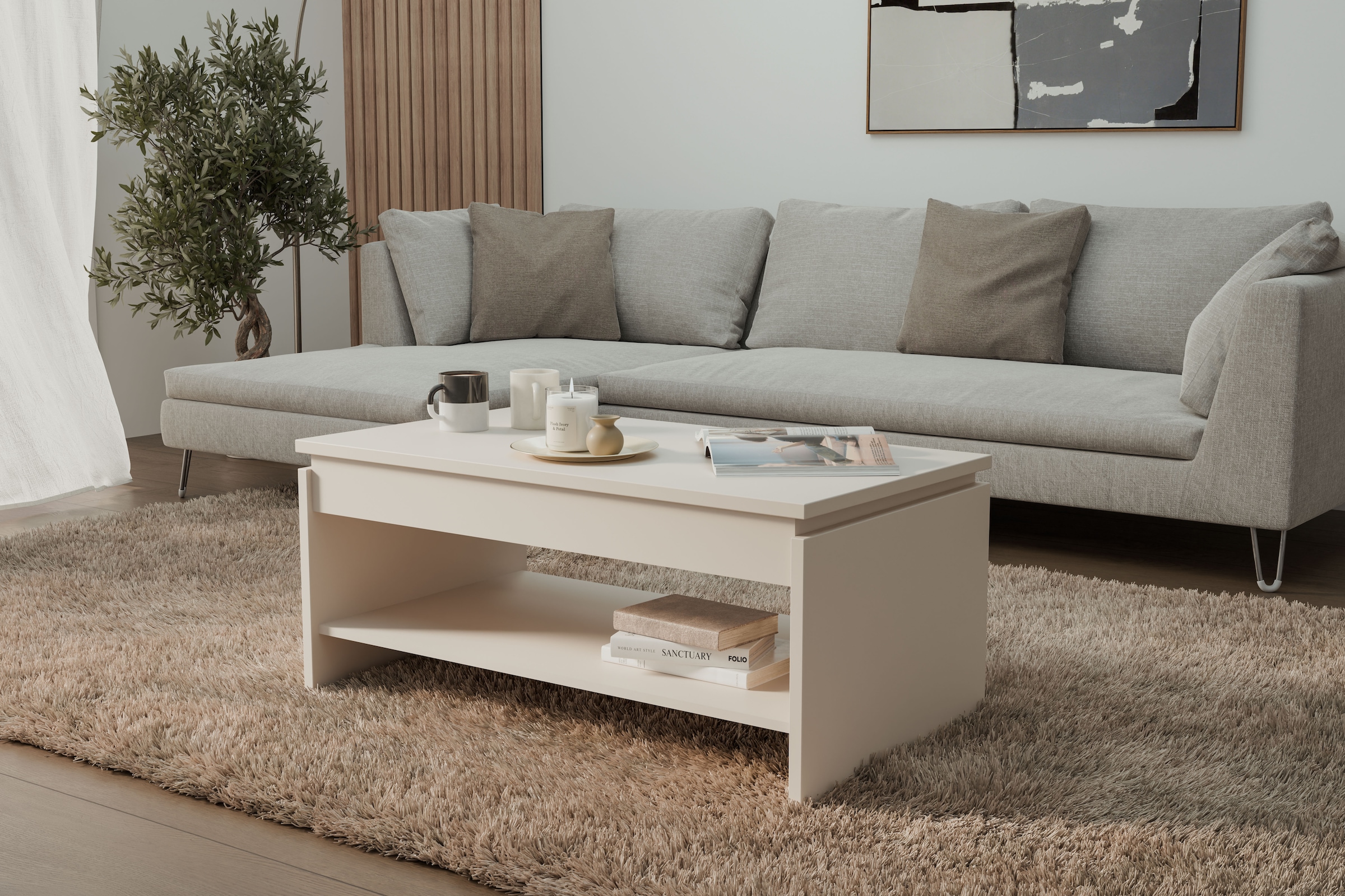 FORTE Couchtisch »Couchtisch, Ablage, Stauraum, als Esstisch nutzbar« höhenverstellbar, B/H/T 100/45,7/56 cm