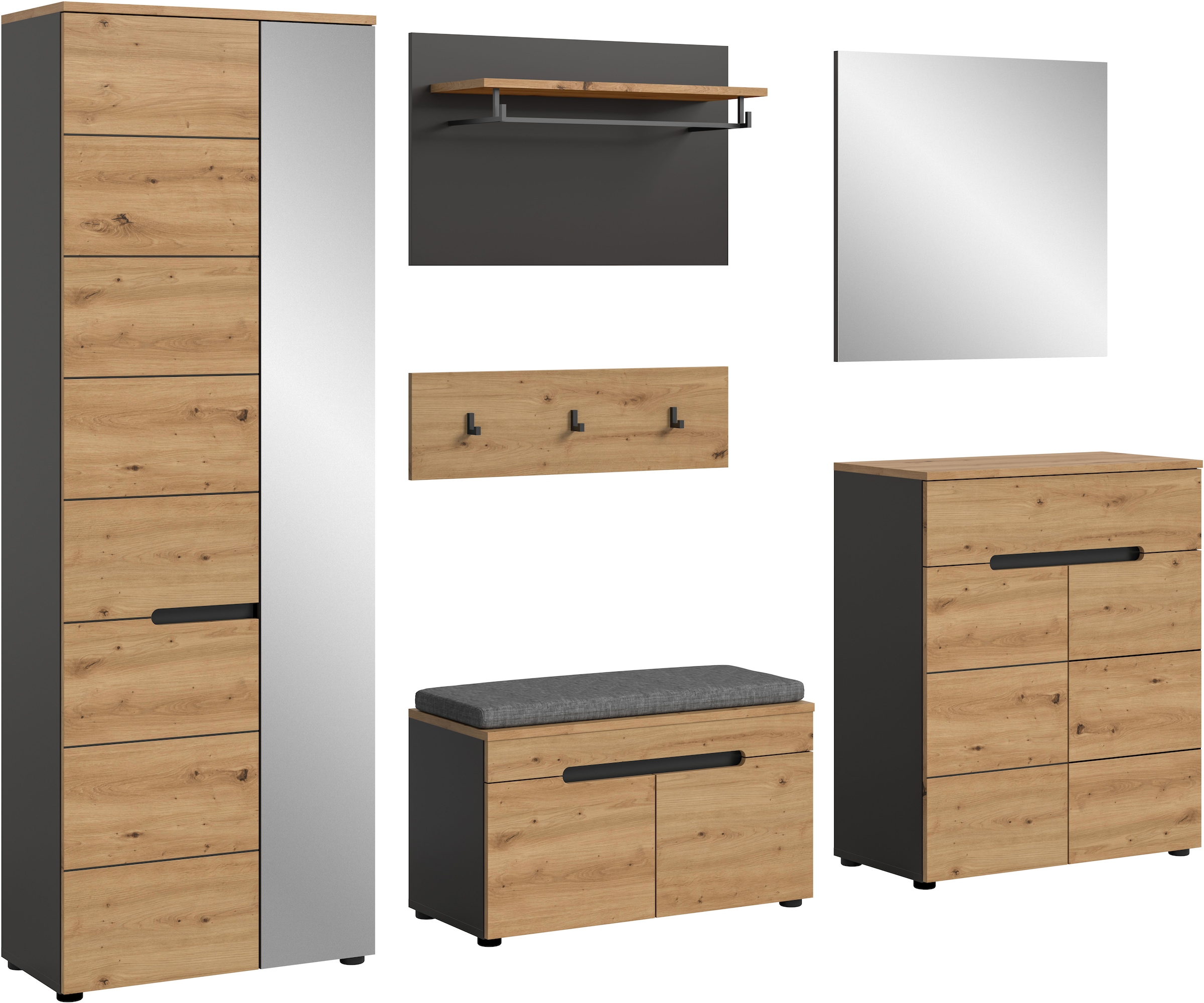 INOSIGN Garderoben-Set, (Set, 6 St., Schrank, Sitzbank, Sitzkissen, Paneel, günstig online kaufen