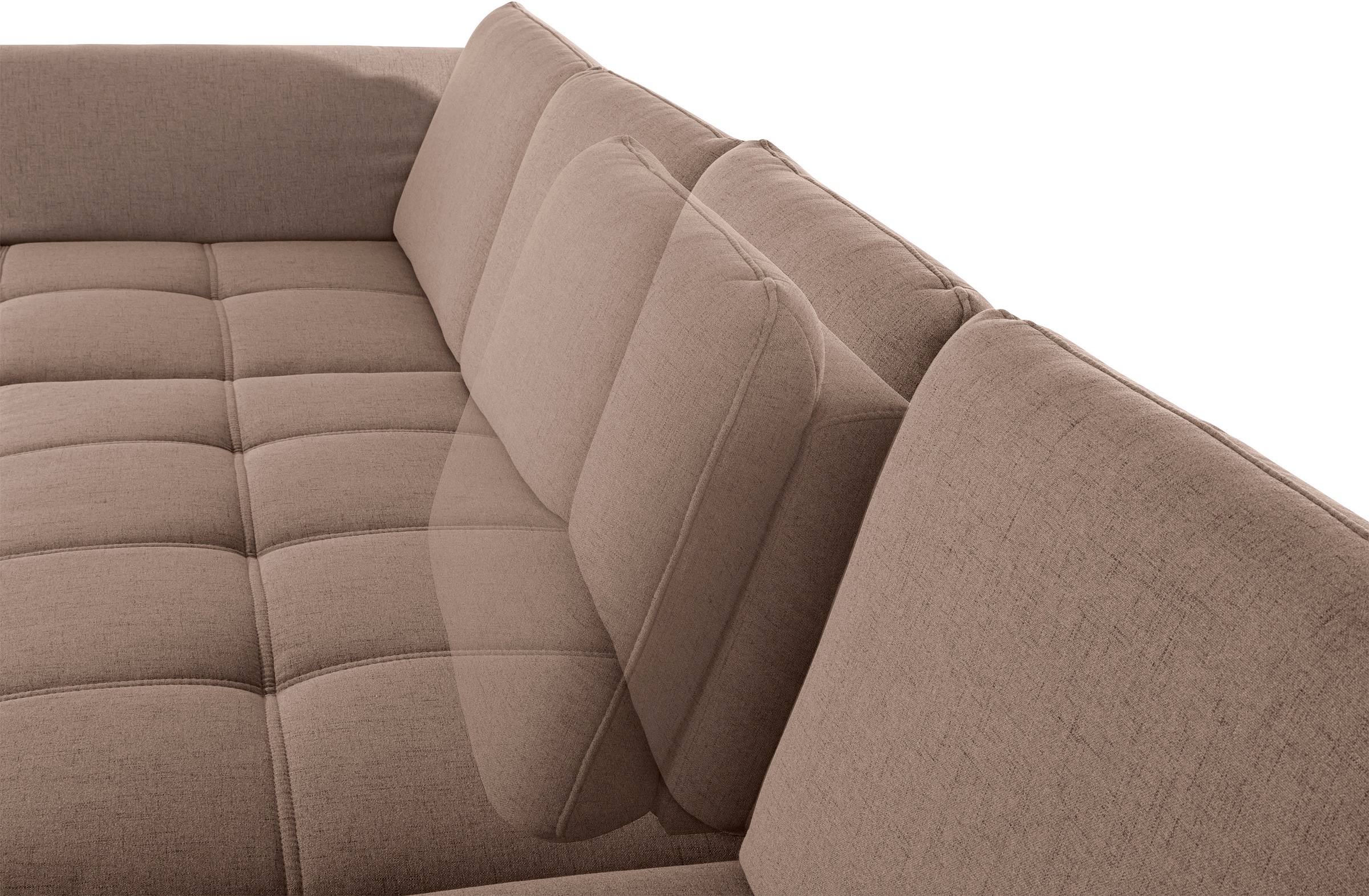 Places of Style Wohnlandschaft »Costello U-Form, mit Sitztiefenverstellung, Armteilverstellung und«, 3 Nierenkissen, optional Bettfunktion und Bettkasten