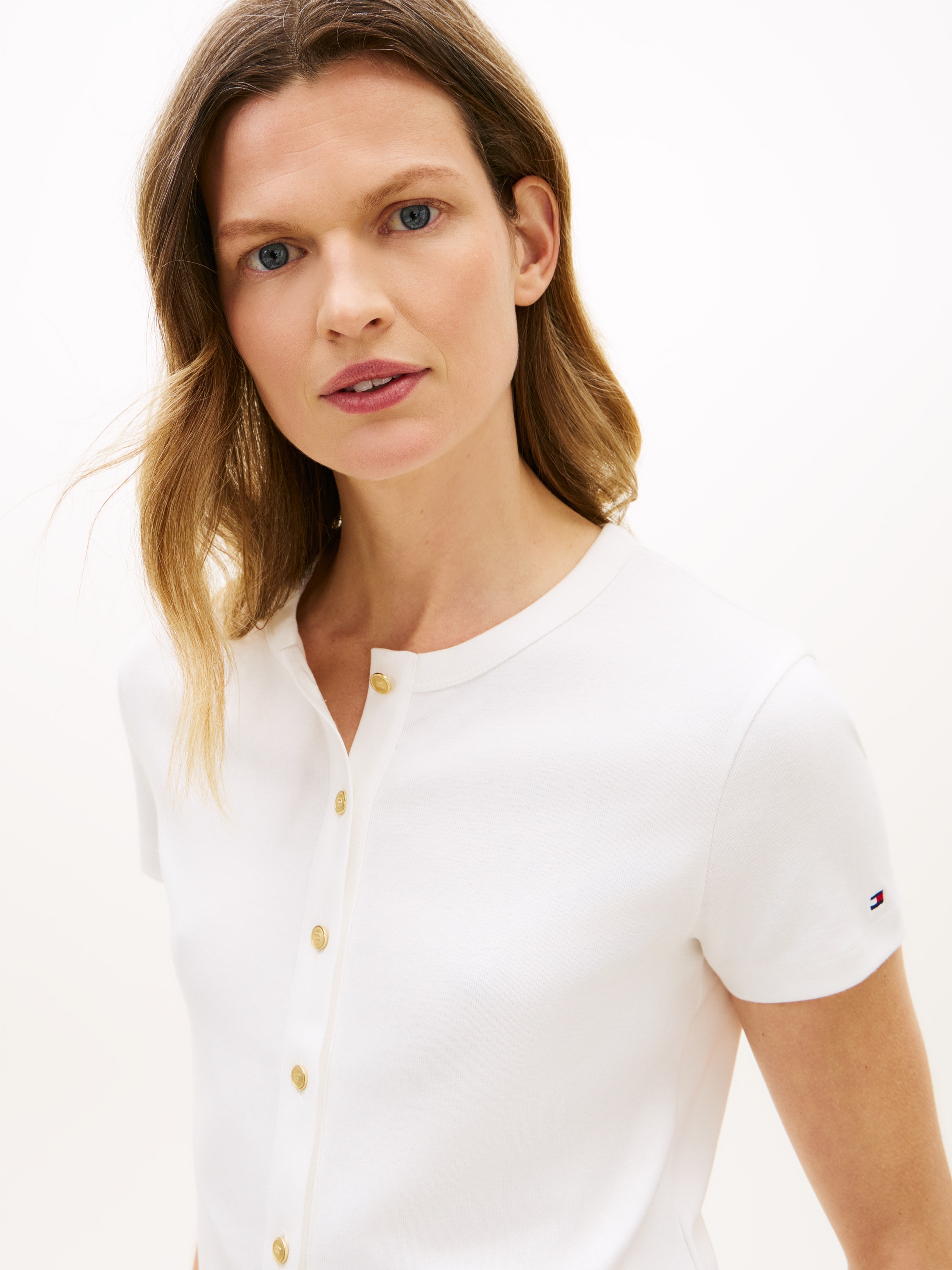 Tommy Hilfiger Kurzarmshirt "GOLD BUTTON SLIM SS TEE" günstig online kaufen