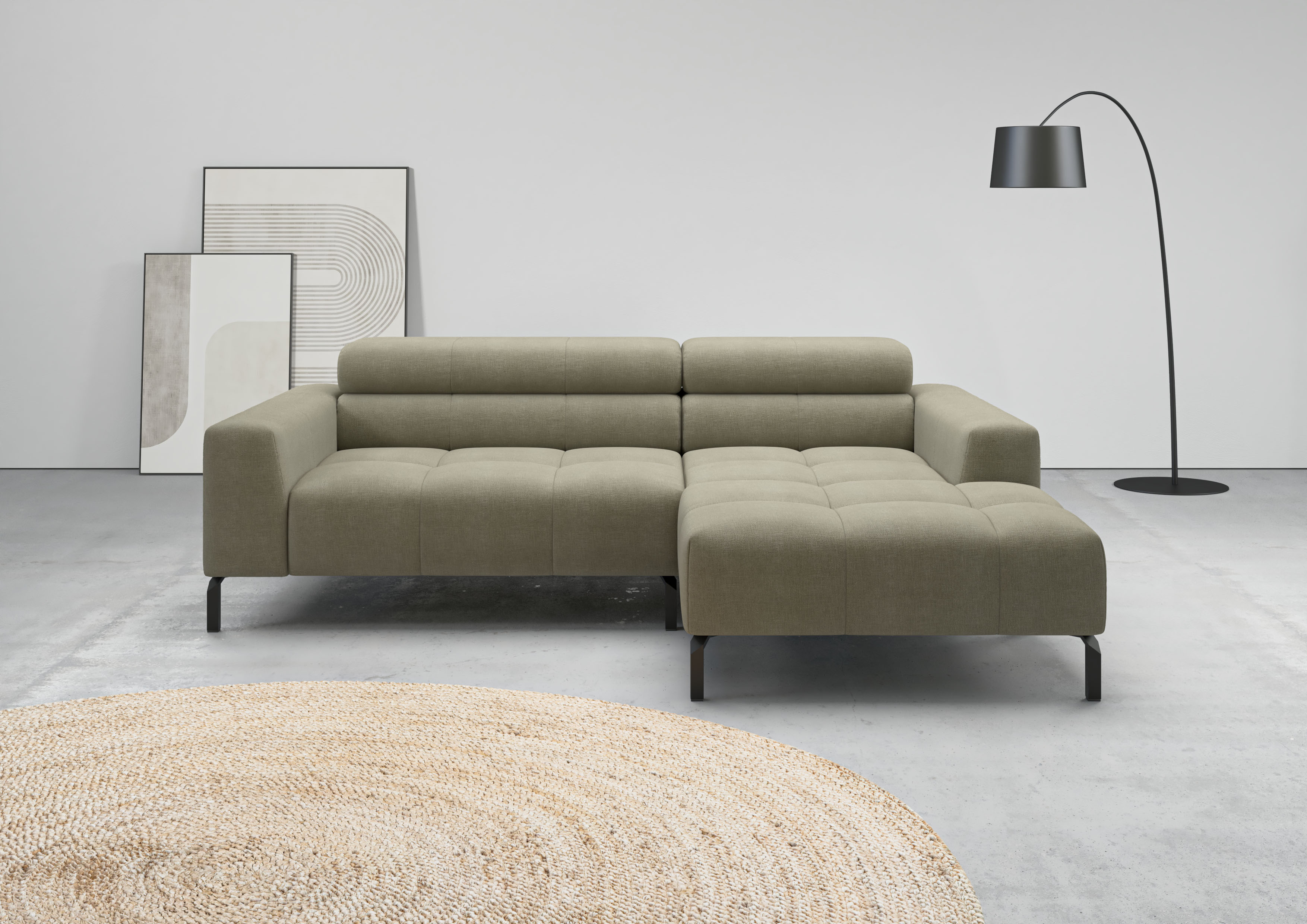 Home affaire Ecksofa "Claya, 223 cm breit, L-Form, Kopfteilverstellung" Moderne Steppung, weicher Polsteraufbau & saugroboterfreundliche Höhe