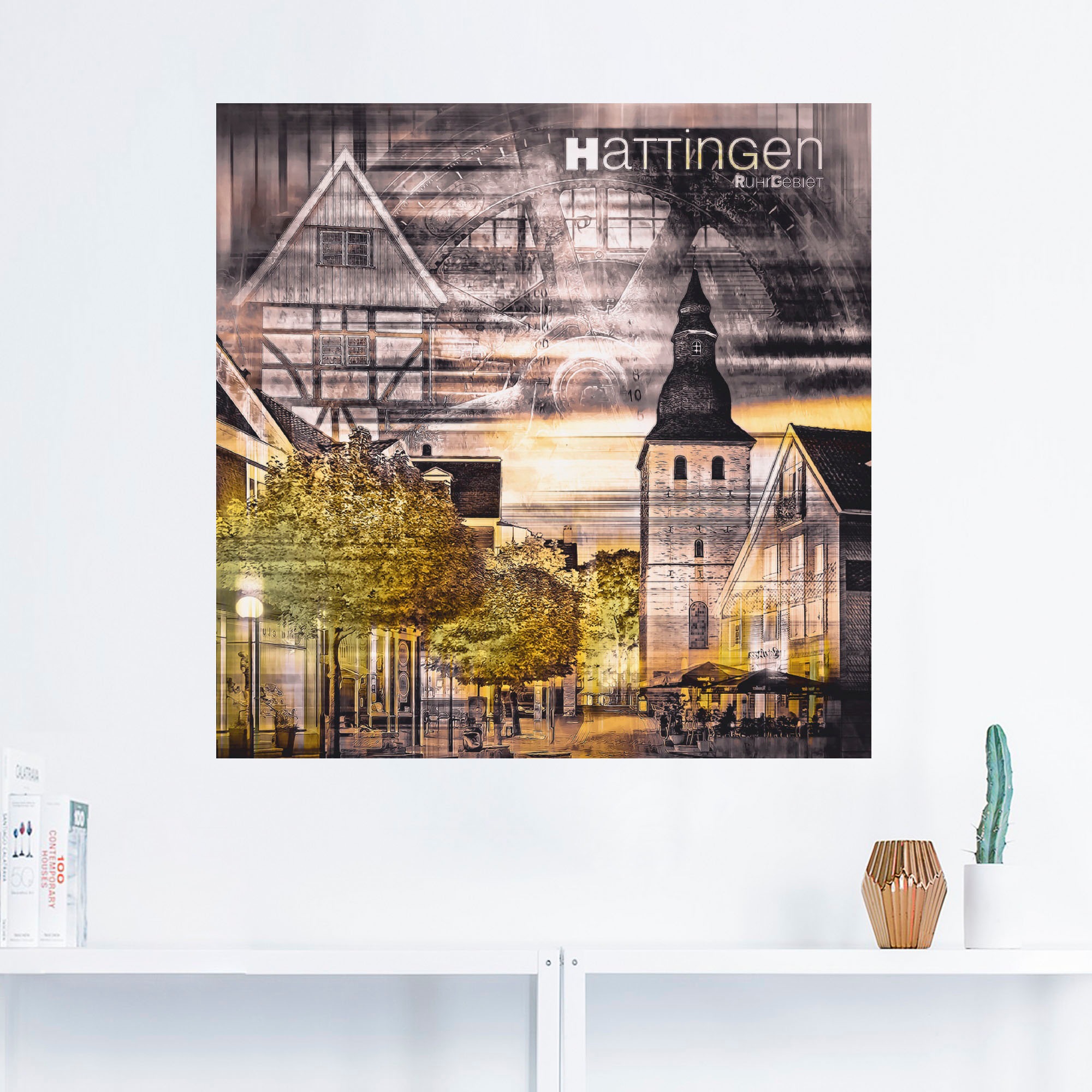 Artland Wandbild »Hattingen Skyline Abstrakte Collage«, Gebäude, (1 St.), als Leinwandbild, Wandaufkleber oder Poster in versch. Größen