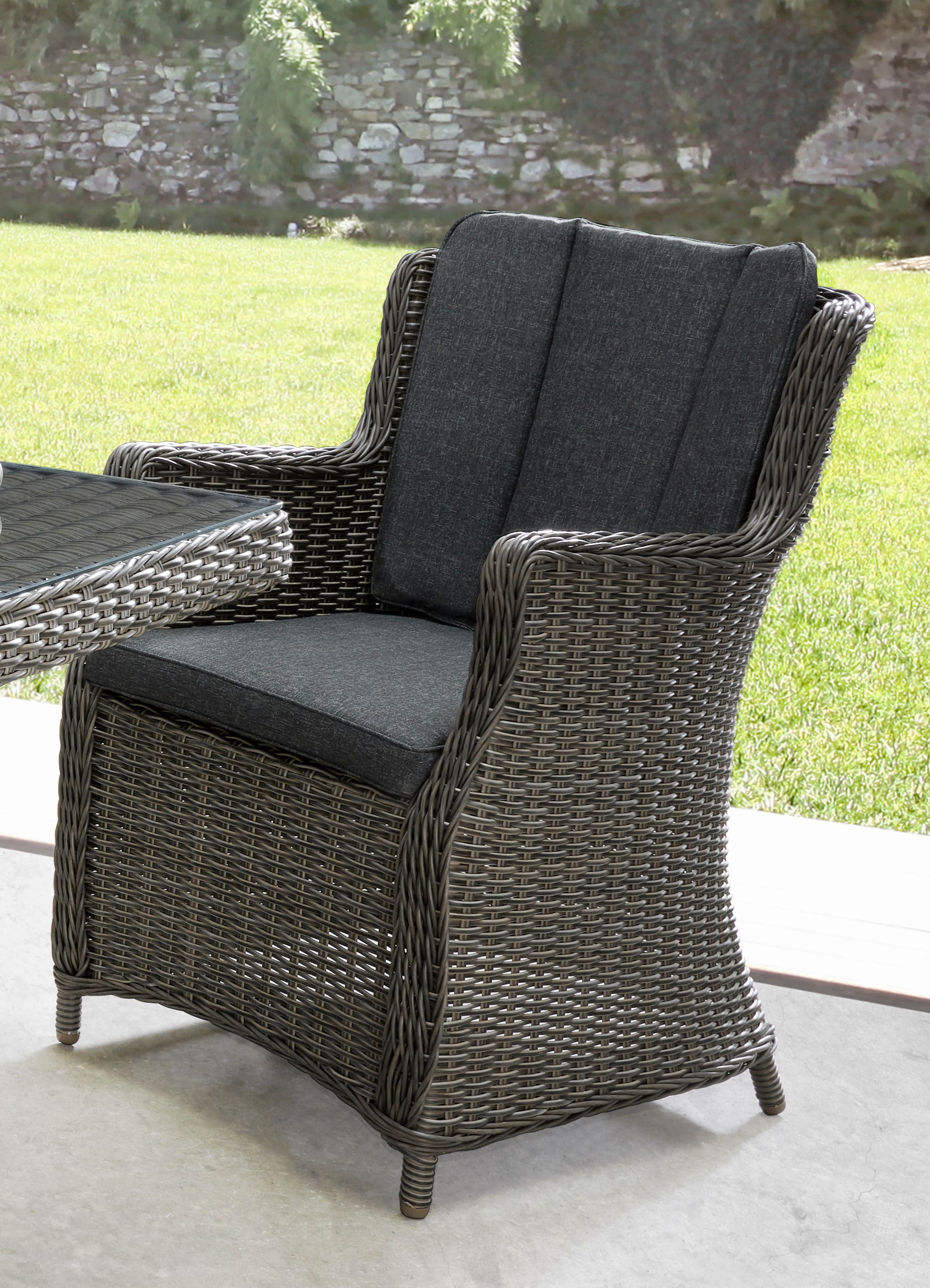 Destiny Garten-Essgruppe "LUNA 4 Se + Tisch 200x100x75cm, vintage grau" Set, 5 Stk. tlg. Aluminium, Polyrattan