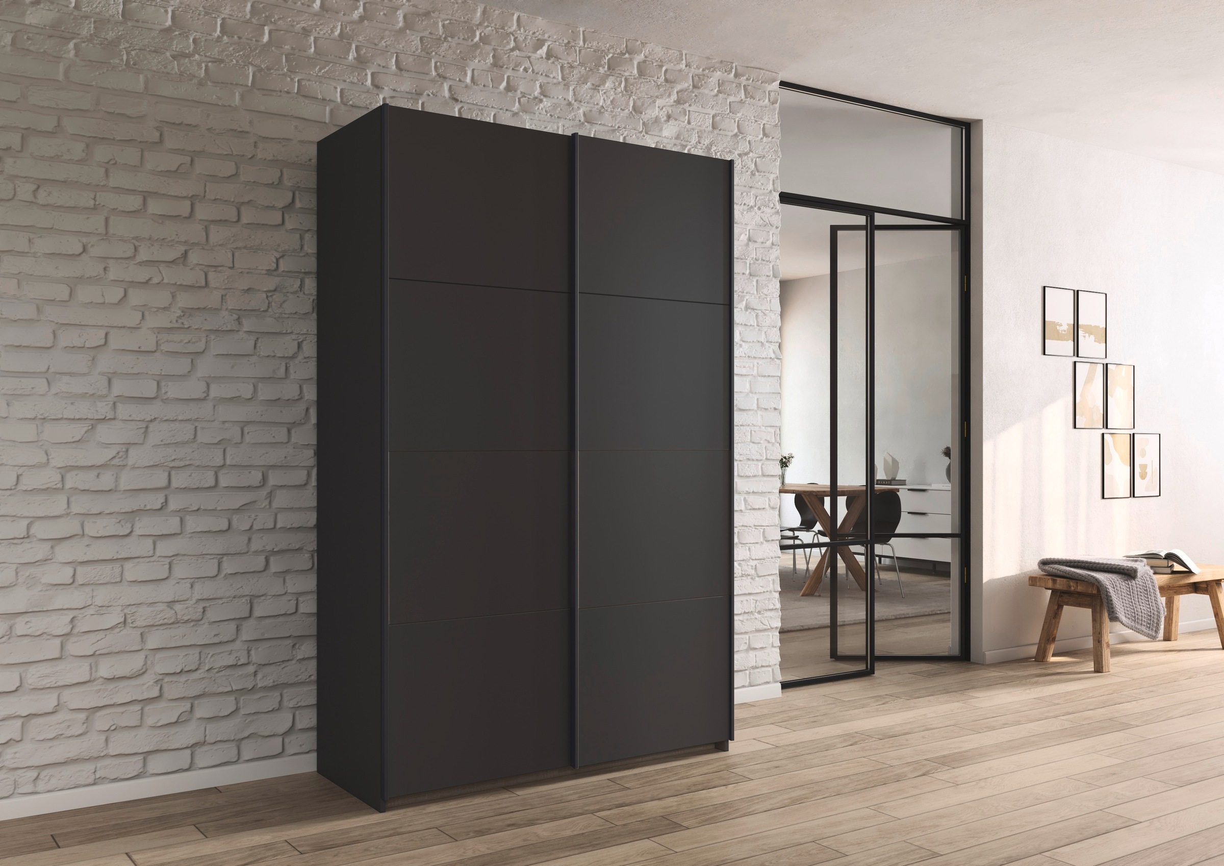 rauch Schwebetürenschrank »Kleiderschrank Schrank Garderobe Schlafzimmerschrank OXFORD«, (in 3 verschiedenen Ausstattungen BASIC/CLASSIC/PREMIUM), mit Griffleisten aus Metall, auch für kleinere Räume MADE IN GERMANY