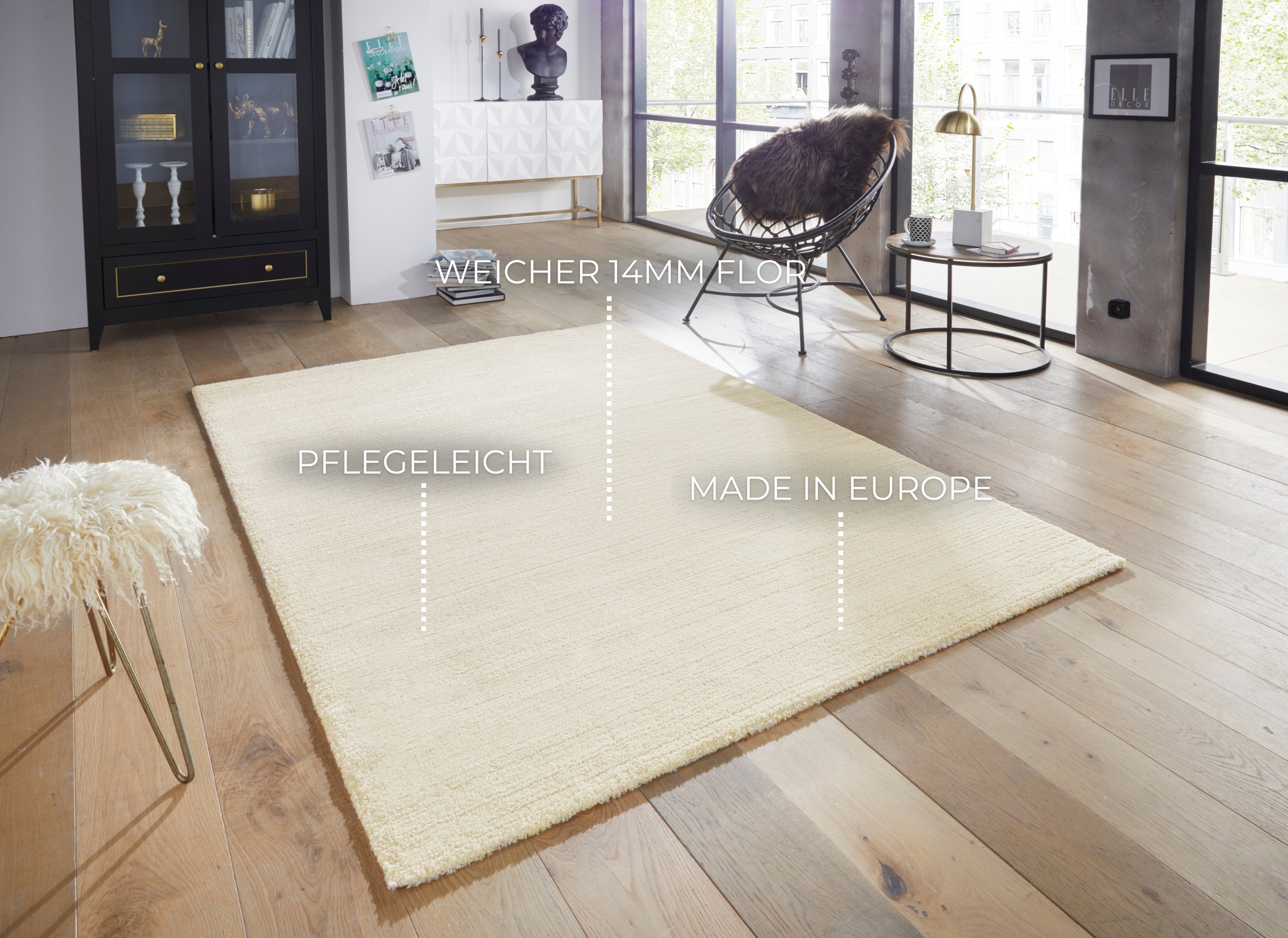 Thumbnail - ELLE DECORATION Teppich "Loos", rechteckig, 14 mm Höhe, Kurzflor, Weich, Uni, Modern, Scandi-Look, Wohnzimmer, Schlafzim...