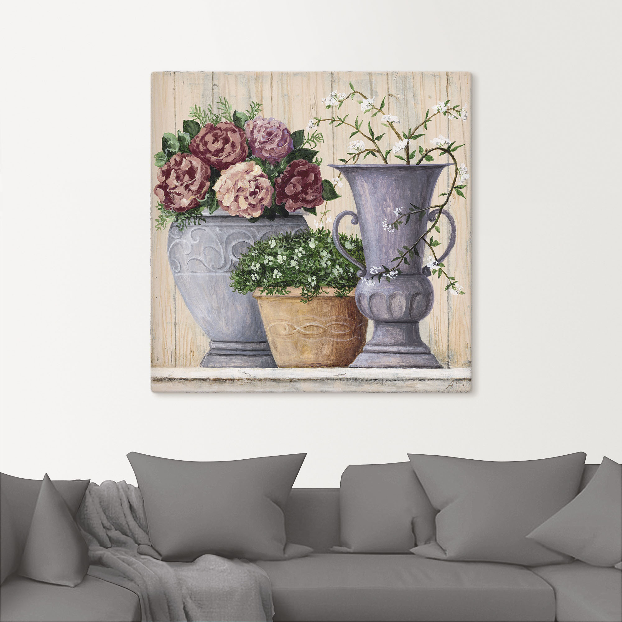 Thumbnail - Artland Leinwandbild "Antike Blumen hell" Vasen & Töpfe 1 Stk. tlg. als Alubild, Outdoorbild, Leinwandbild, Poster, Wand...