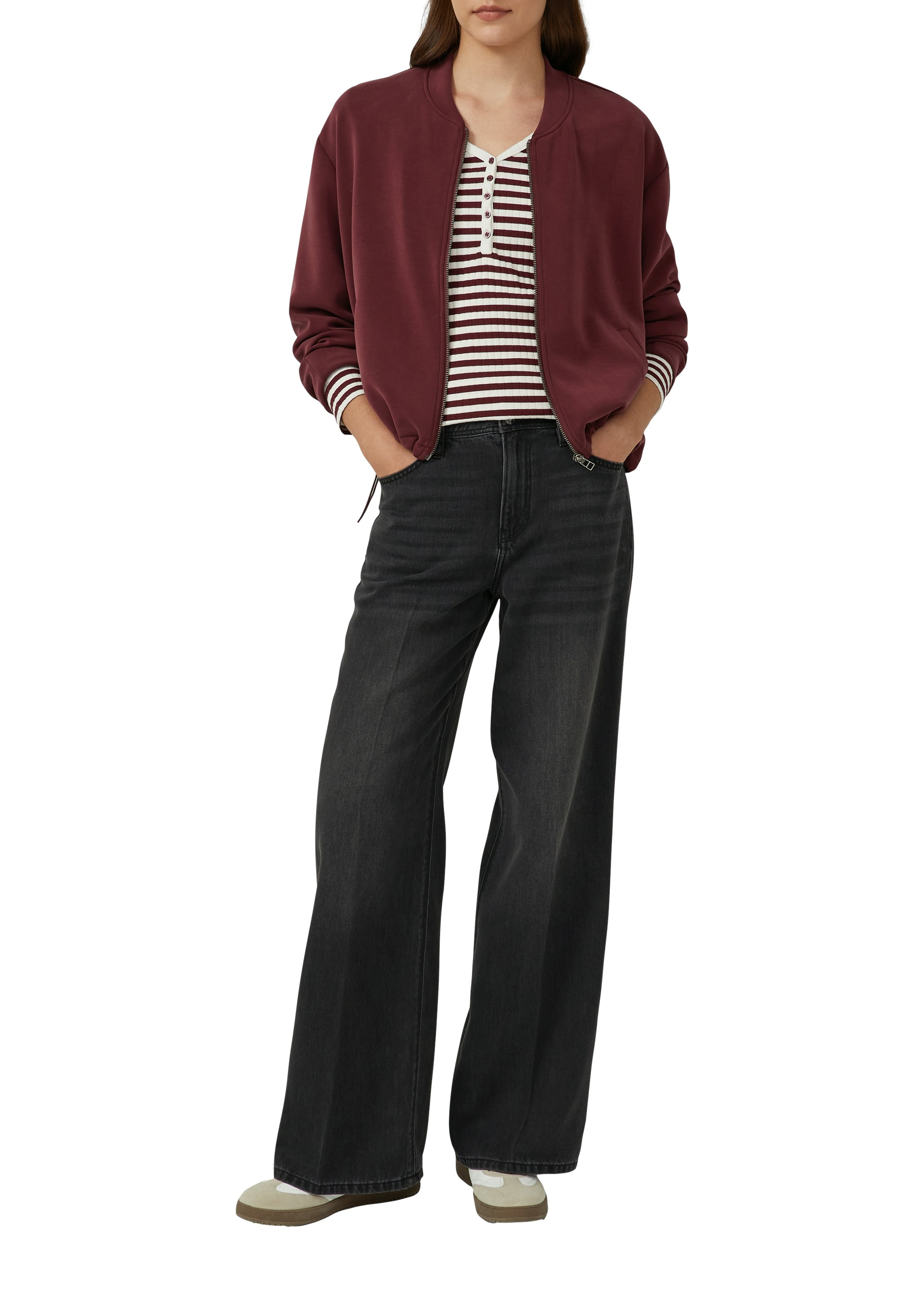 s.Oliver Langarmshirt mit kurzer Knopfleiste, in Ripp-Optik