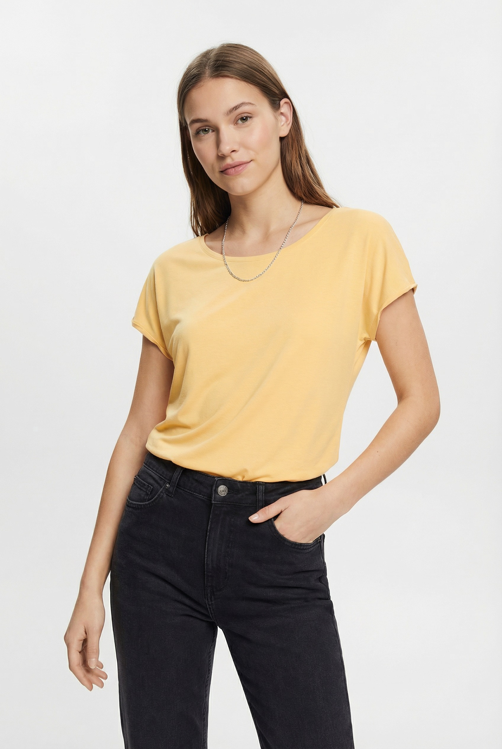 Vero Moda Rundhalsshirt "VMAVA PLAIN SS TOP GAJRS NOOS" Materialmix, regula günstig online kaufen