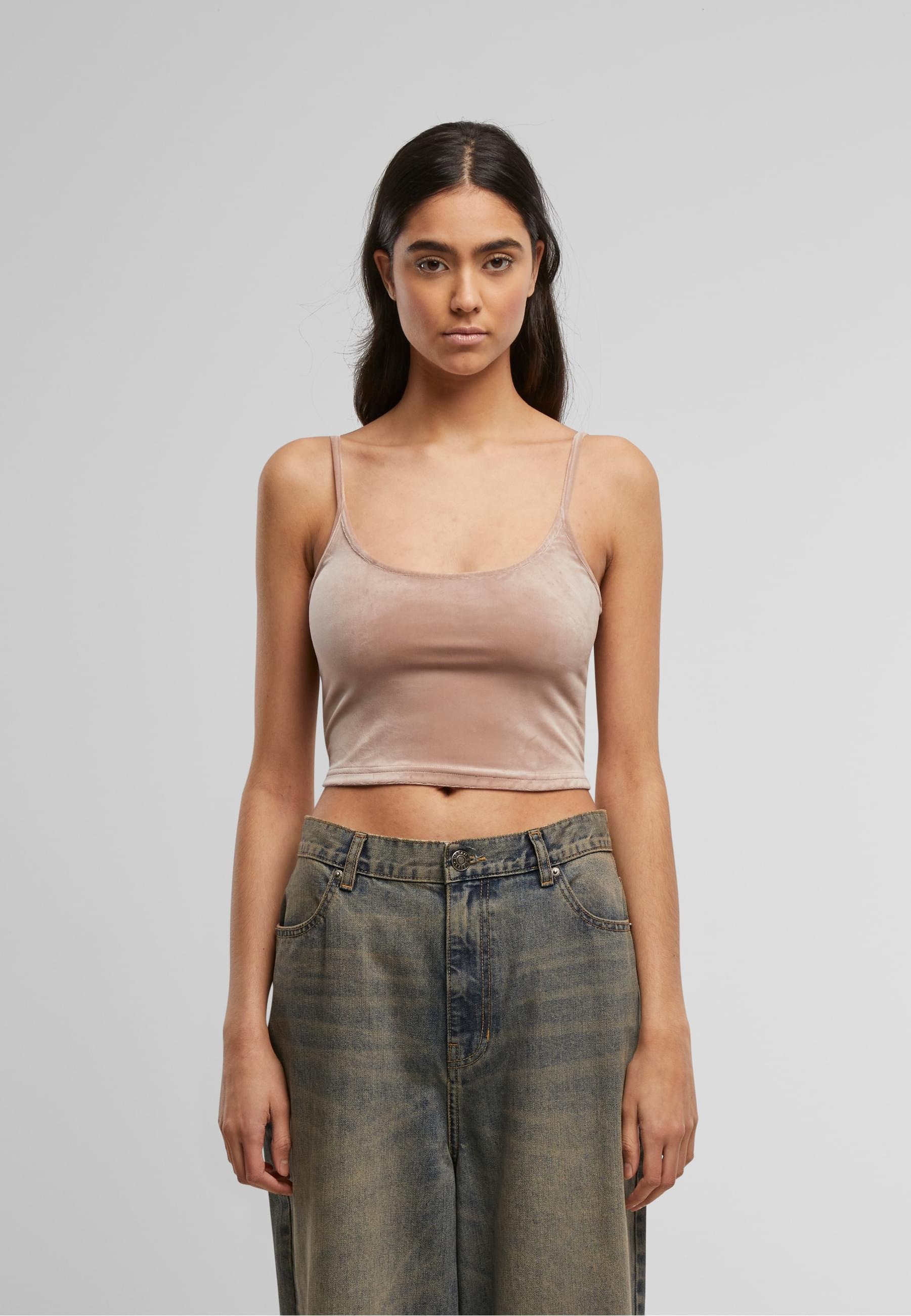 URBAN CLASSICS Muskelshirt »Urban Classics Ladies Short Velvet Top«, (1 tlg.)