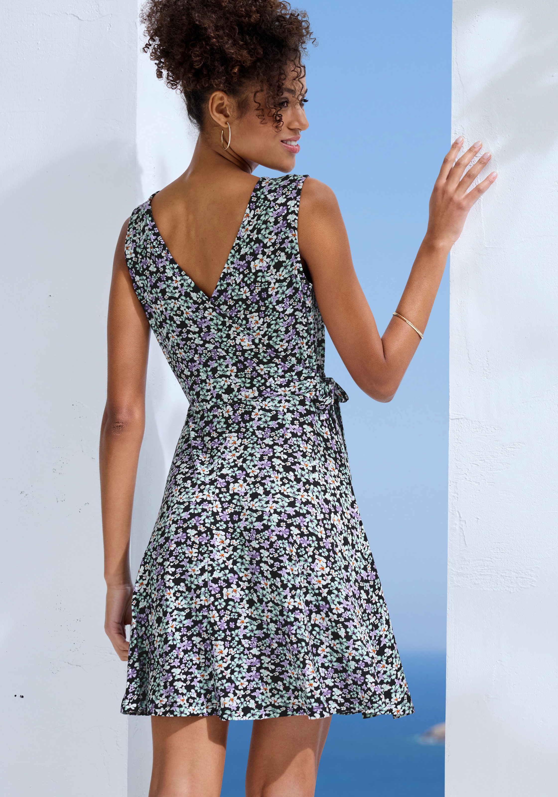 Thumbnail - Vivance Jerseykleid mit Alloverdruck und Bindeband, Wickelkleid, Sommerkleid