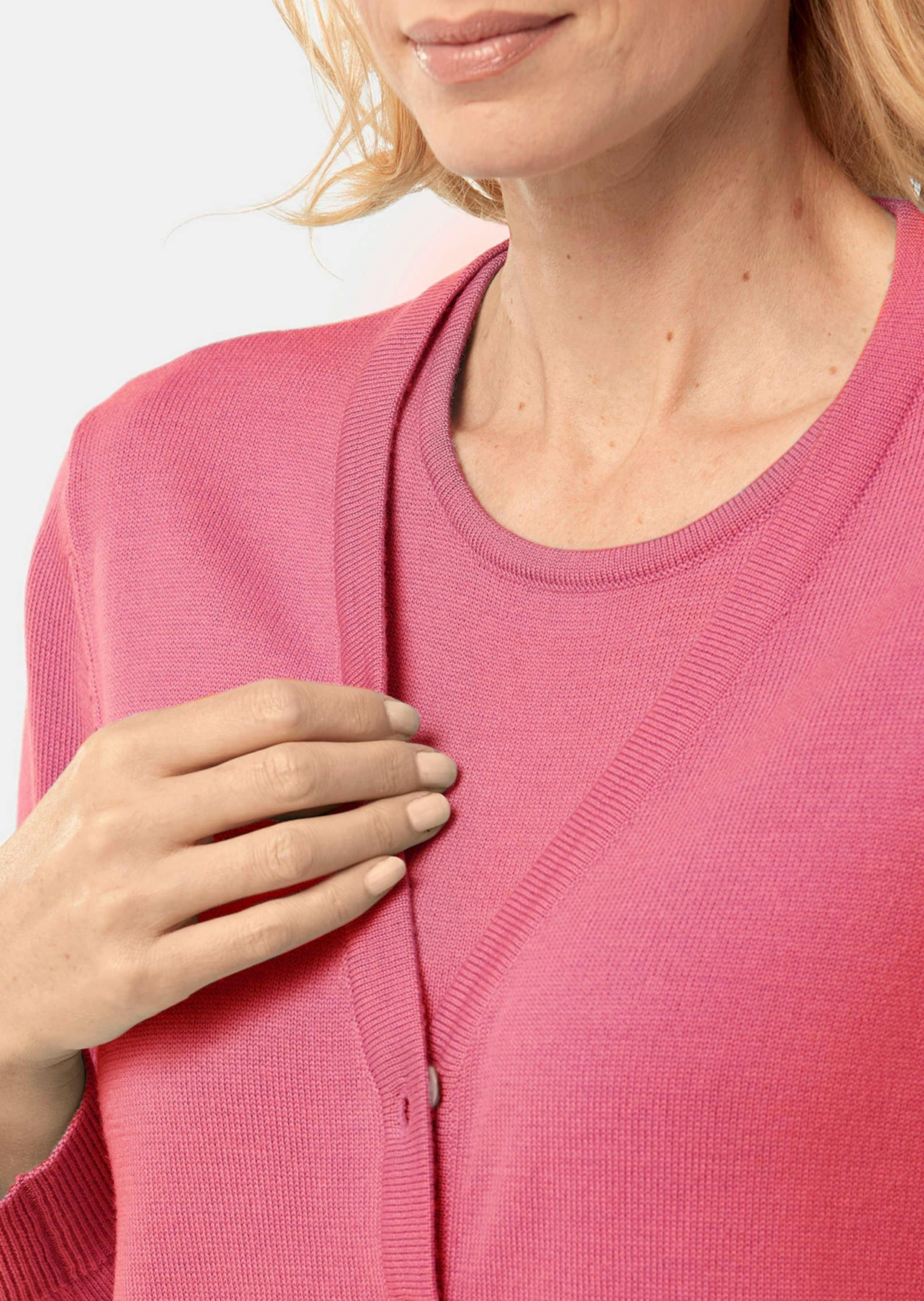 GOLDNER Strickpullover »Kurzgröße Strick-Twinset aus Merino-Schurwolle«