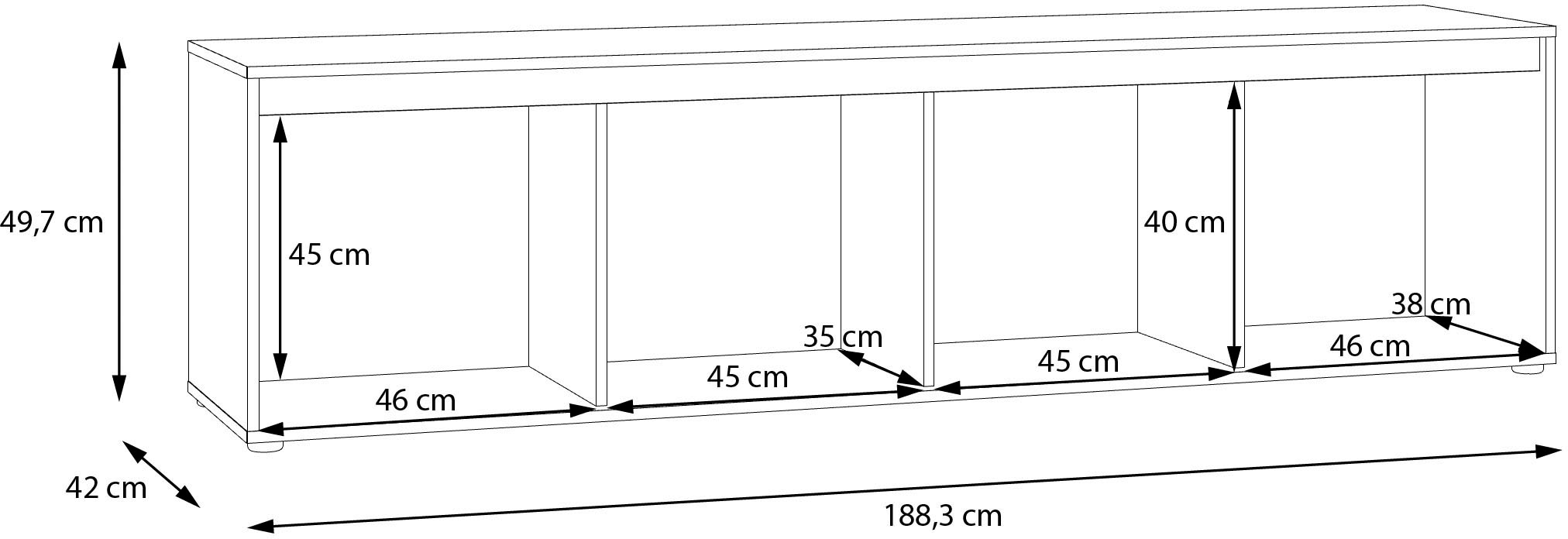 FORTE Lowboard »TV-Board groß Breite ca 190 cm«, (B/H/T 188,3/49,7/42 cm), grifflose Front, viel Stauraum