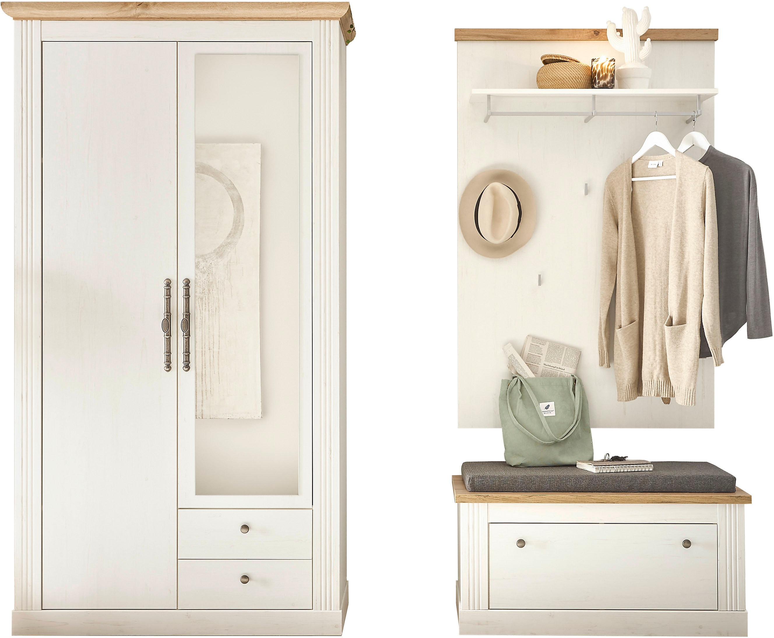OTTO home Garderoben-Set "Westminster, Garderobe im Landhausstil, Komplettset mit viel Stauraum" 3 Stk. tlg.