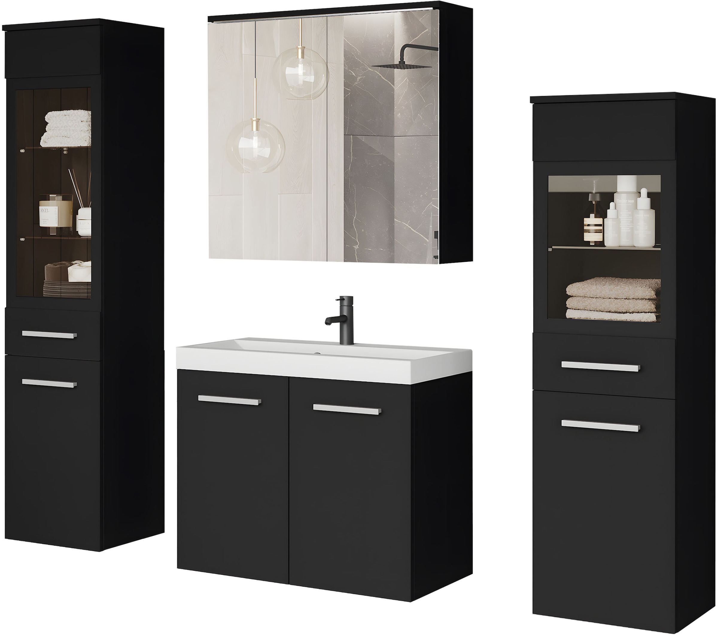 welltime Badmöbel-Set "MADRIT II, Schrank mit Waschbecken, 2 Hänger, Spiege günstig online kaufen