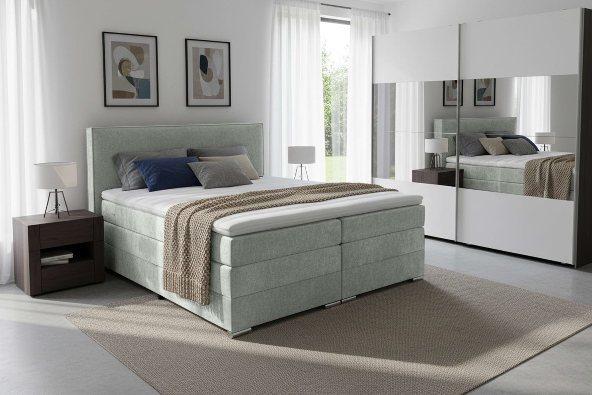Home affaire Boxspringbett "Romeo, Doppel- & Polsterbett, Federkernbett, Komfortbett, 160, 180 cm" inkl. 6 cm Topper, zwei Bettkästen, Taschen-Federkernmatratze in H4