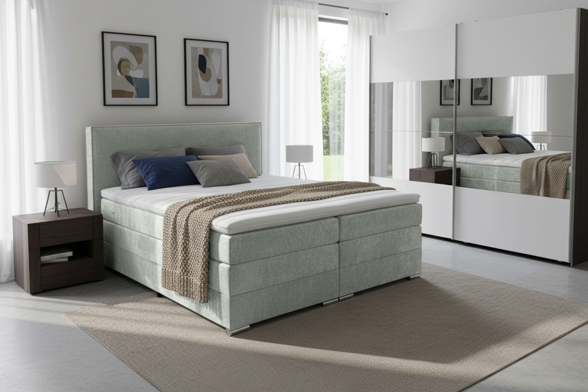 Boxspringbett HOME AFFAIRE, B:187cm L:219cmmint, 100% PES, Komplettbetten, "Romeo, Doppelbett, Polsterbett, Federkernbett, Komforbett, 160, 180 cm",