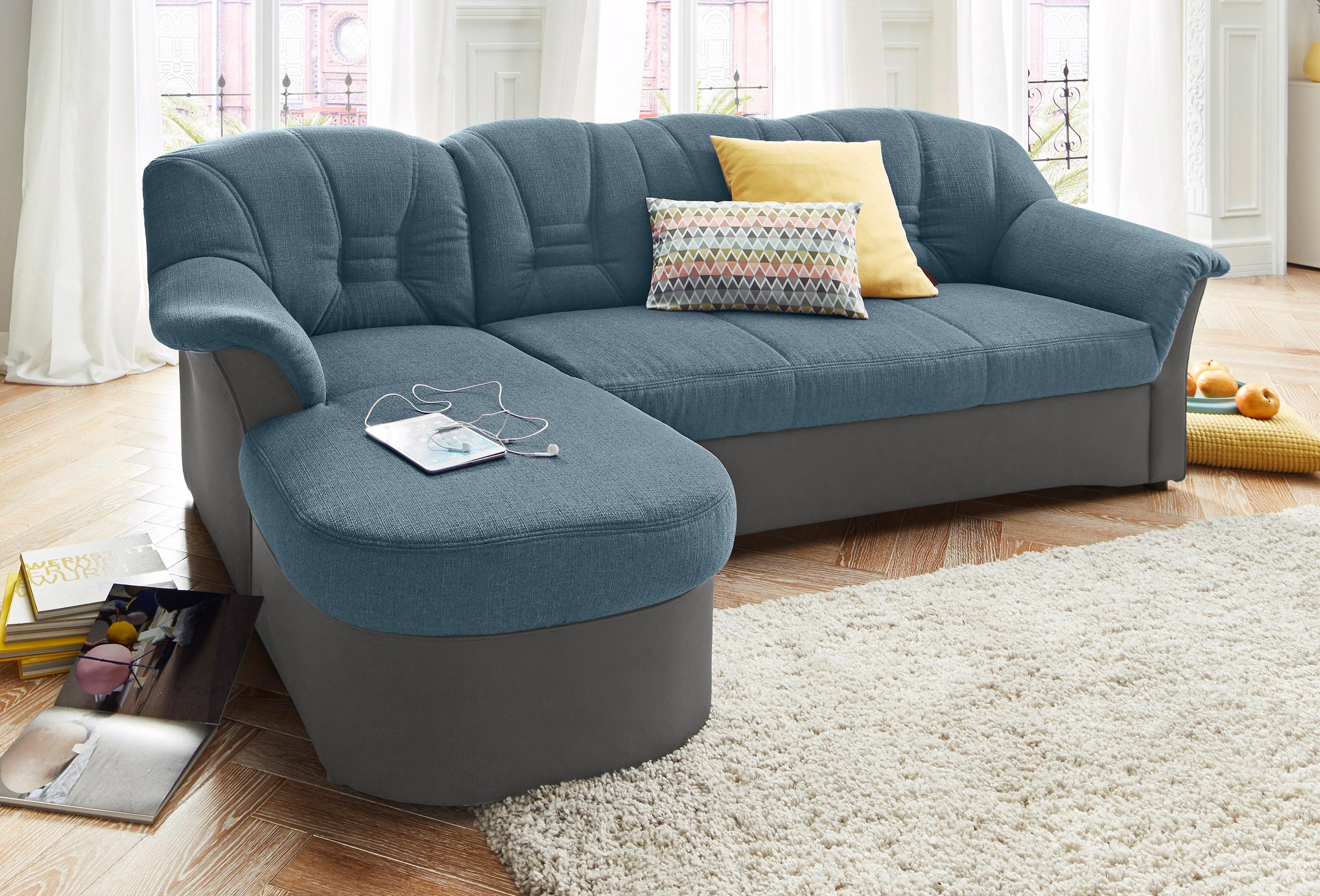 DOMO collection Ecksofa "ELVA 233x142 cm, elegante Rückensteppung, L-Form" whlw. mit Bettfunktion und Federkern