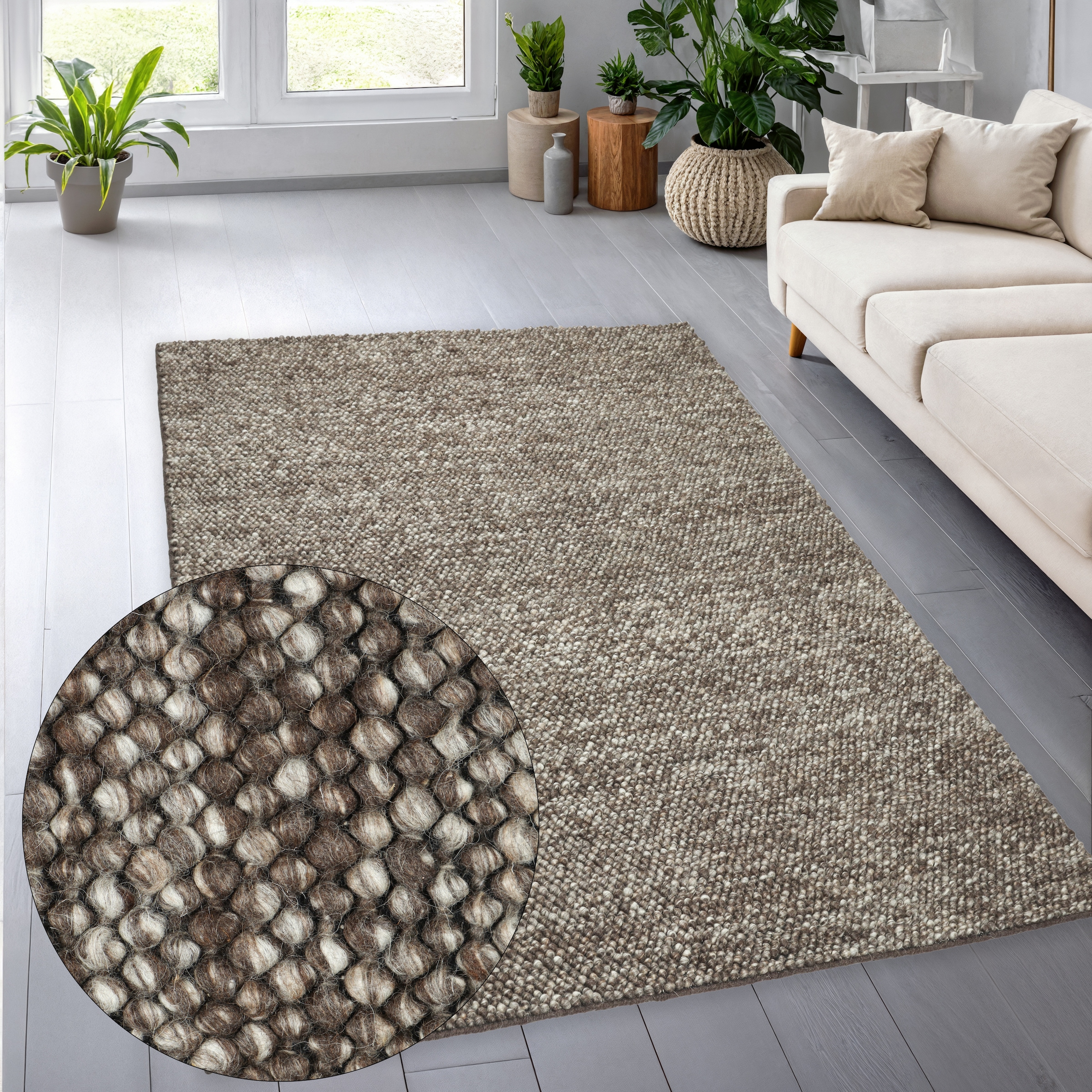 my home Wollteppich "Wolly, Wolle" rechteckig 14 mm Höhe handgewebt, Handwe günstig online kaufen