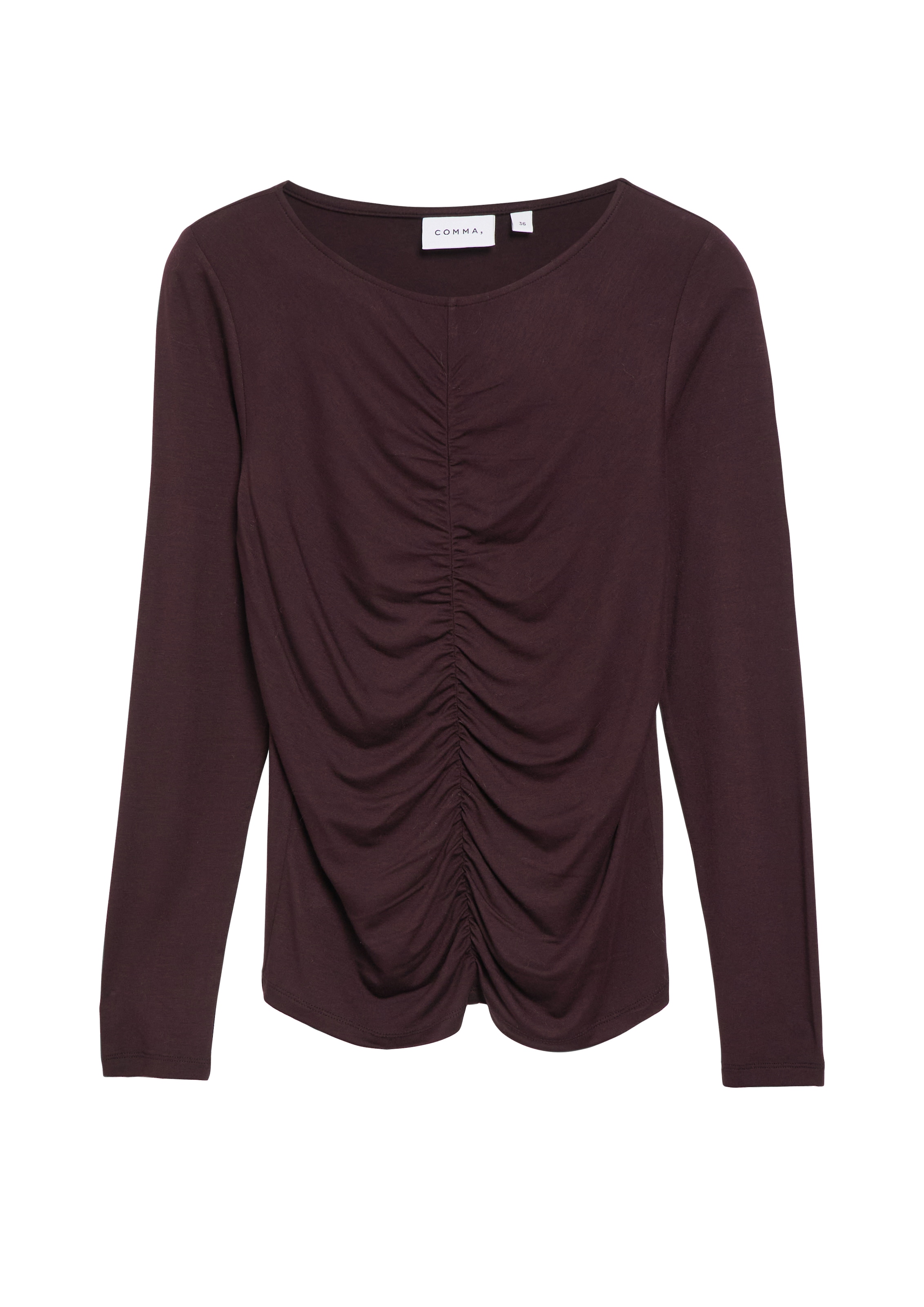 Comma Langarmshirt mit geraffter Vorderseite