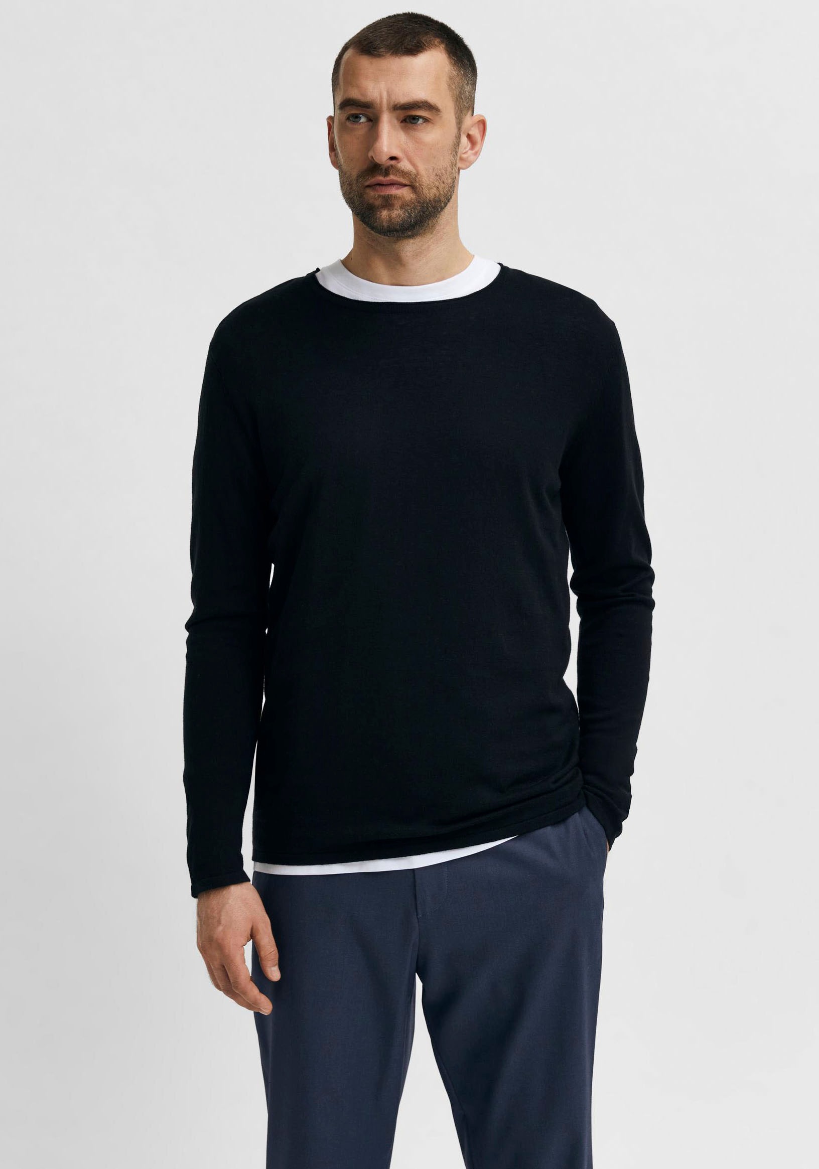 SELECTED Rundhalspullover "SLHROME LS KNIT CREW NECK NOOS" günstig online kaufen
