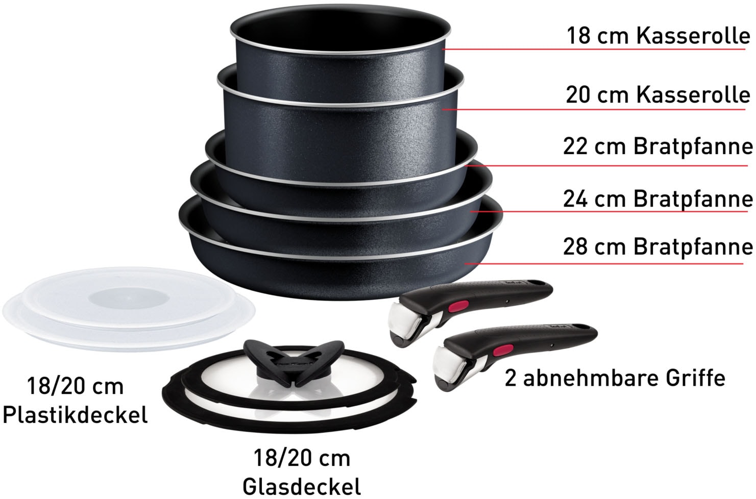 Tefal Topf-Set »Ingenio So'Light«, Aluminium, (Set, 11 tlg.), Light Tech Technology, abnehmbarer Griff, platzsparend, made in France