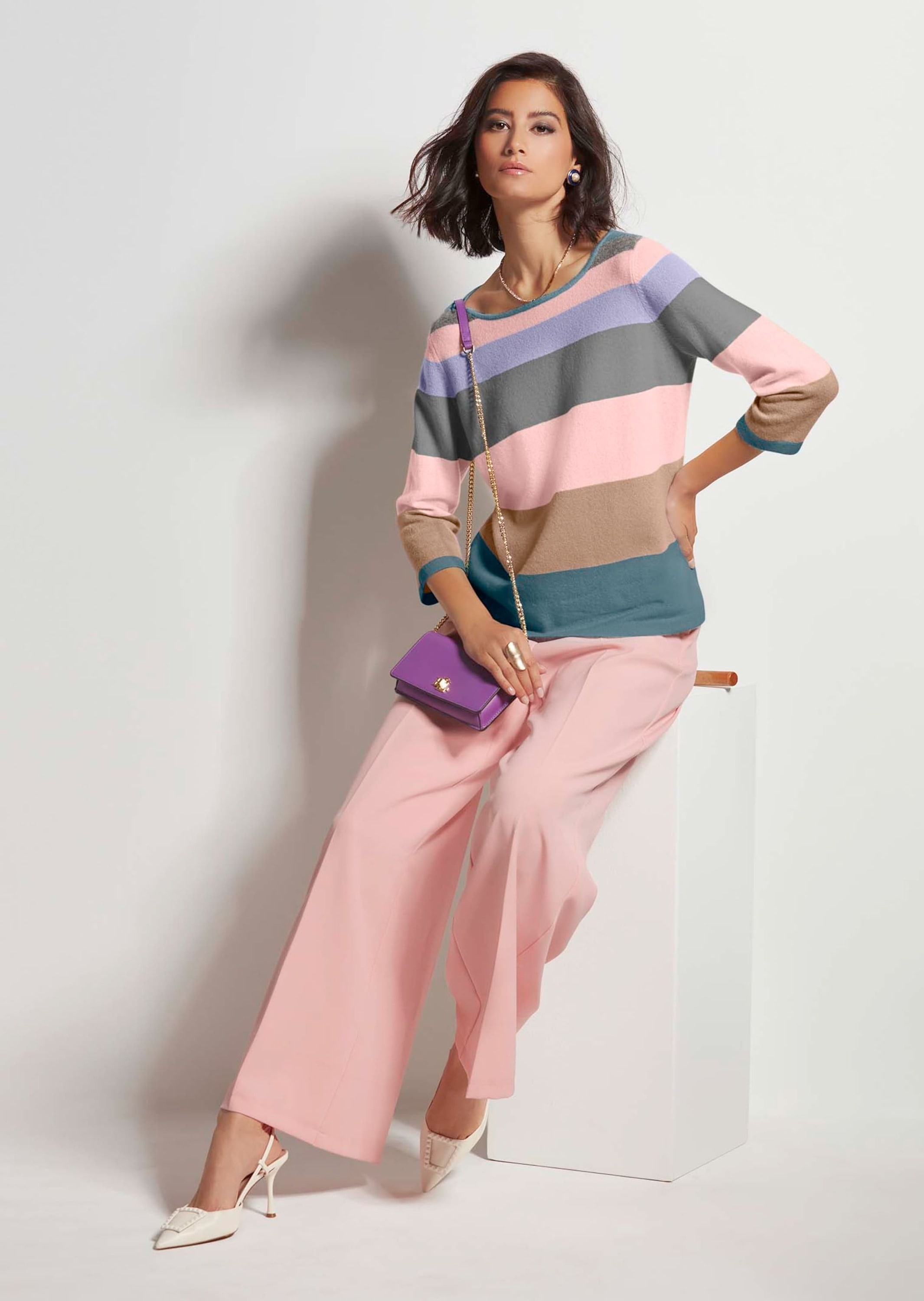 MADELEINE Longpullover »Pullover Kurzer Kaschmir-Pullover mit Streifen«