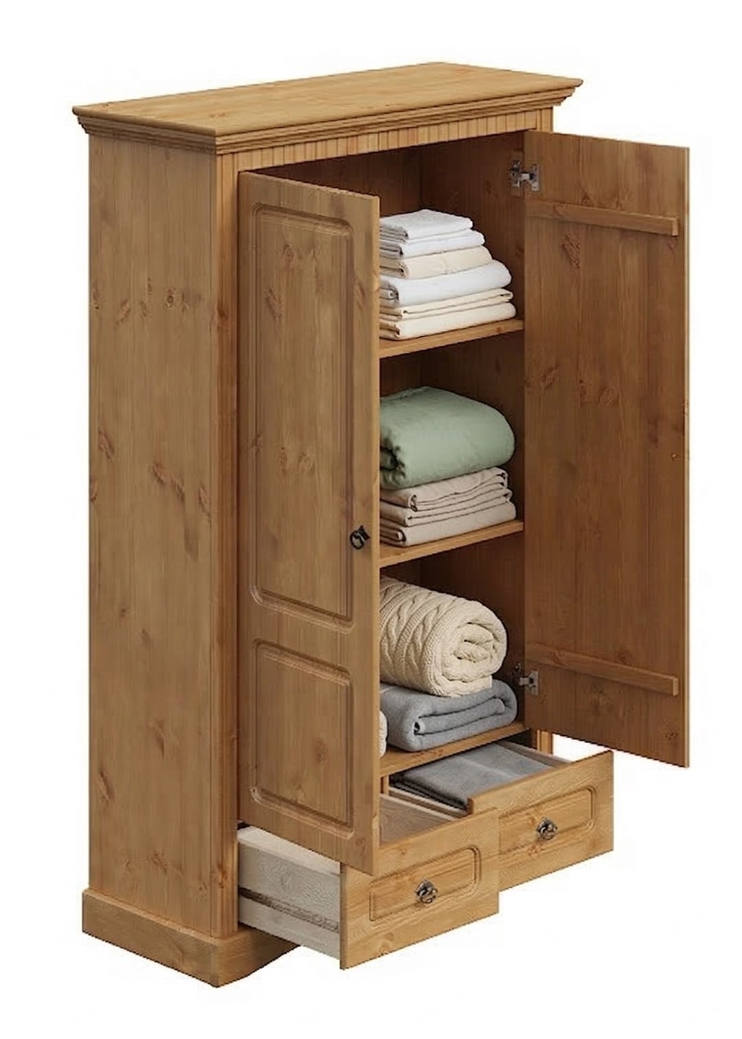 OTTO home Wäscheschrank »Rustic« B/T/H: 94/39/150 cm,  aus massiver Kiefer, FSC®, schöne Kassettenoptik, mit Ringgriffen