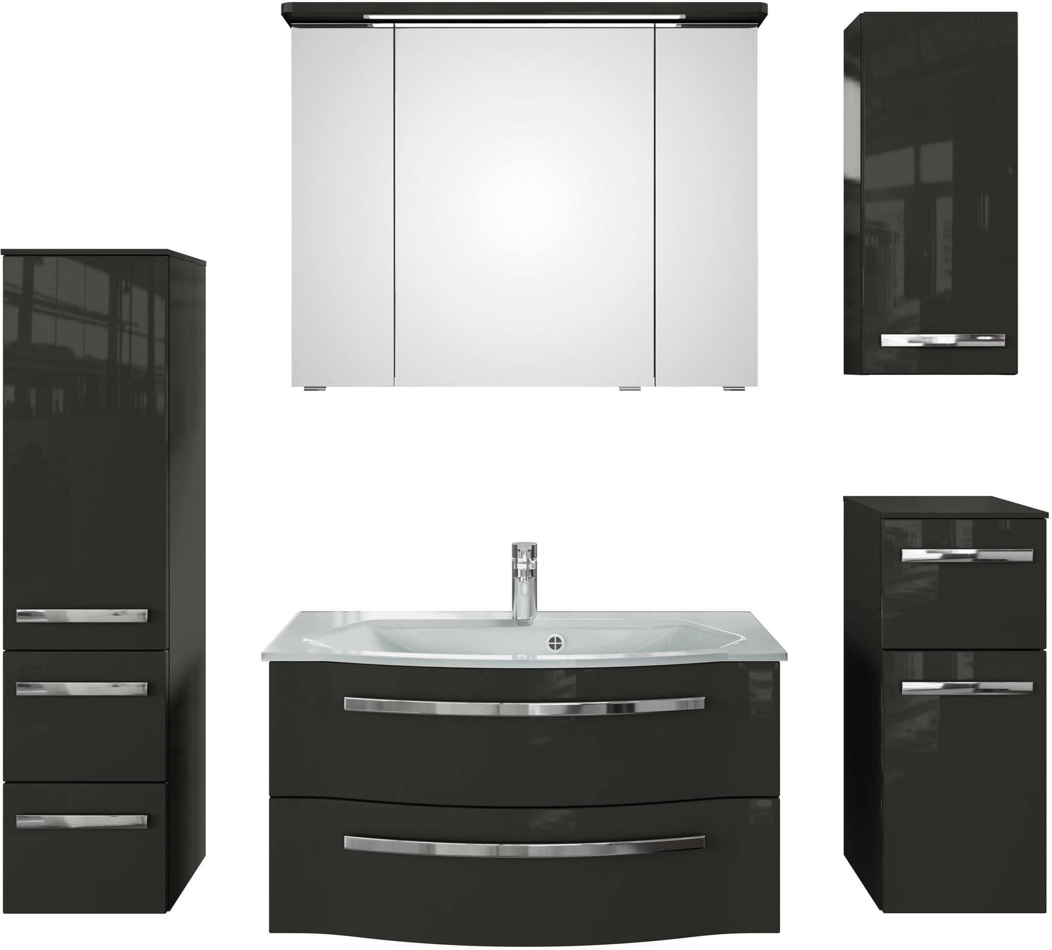 Saphir Badmöbel-Set "Serie 4005, vormontiert, Glaswaschbecken, Spiegelschra günstig online kaufen