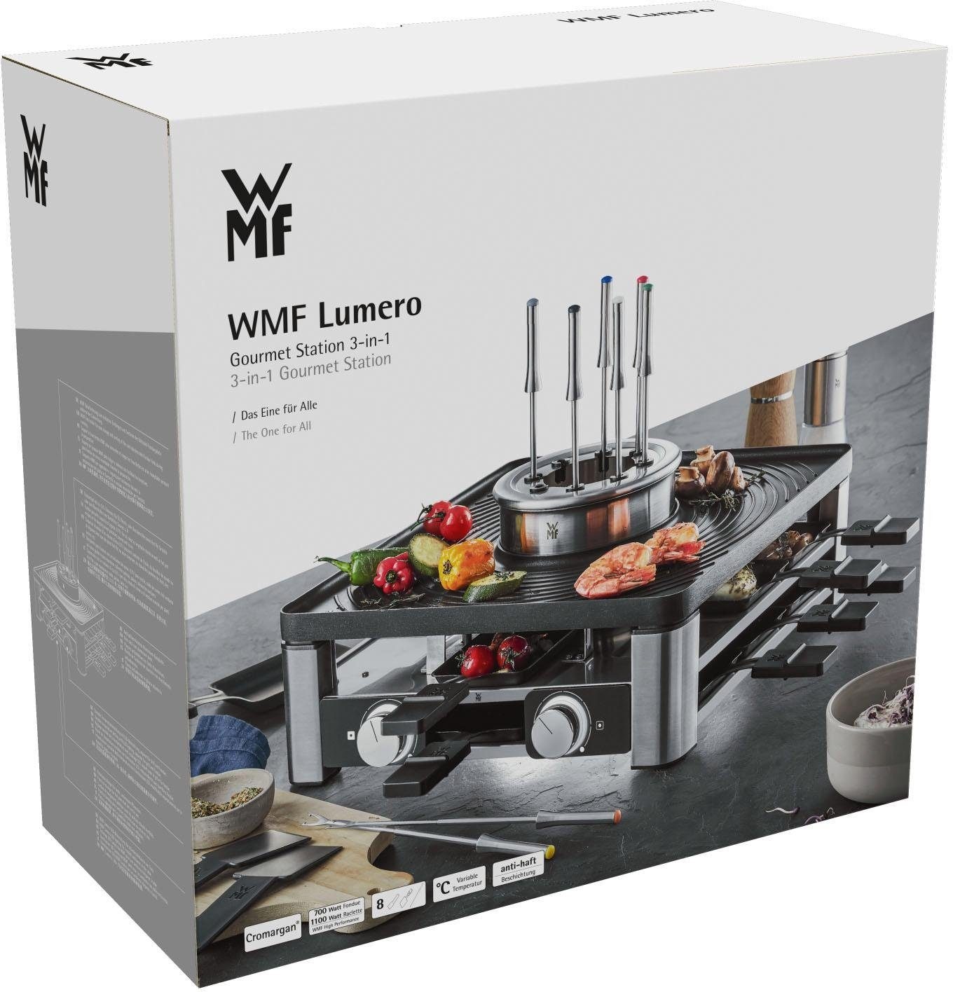 WMF Raclette »Lumero Gourmet Station 3-in-1«, 8 St. Raclettepfännchen, 1800 W, Spritzschutz, spülmaschinengeeignet, antihaftbeschichtet