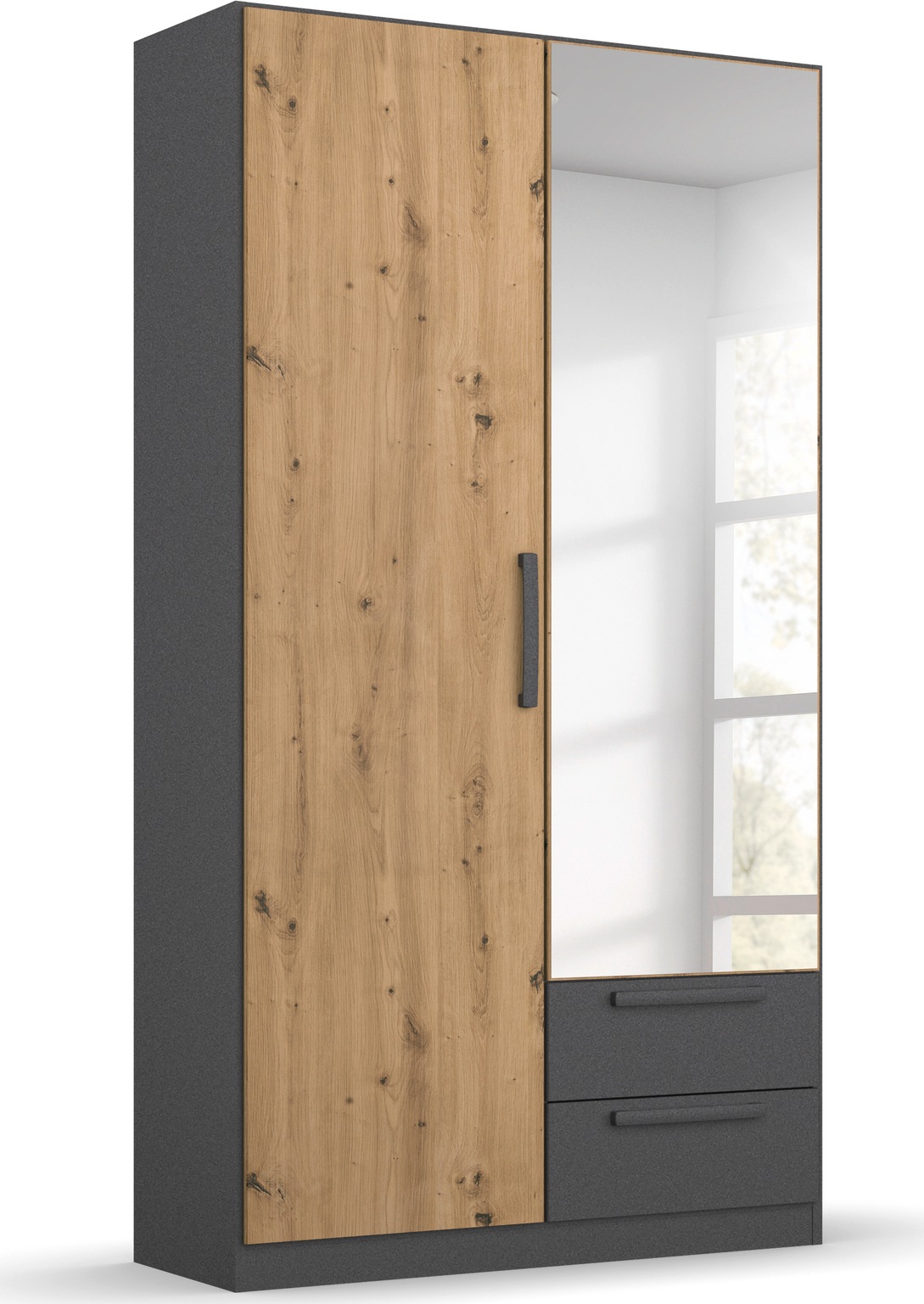 rauch Drehtürenschrank »StyleUp«, Typ Dark & Wood mit trendigen farblich abgesetzten Griffen