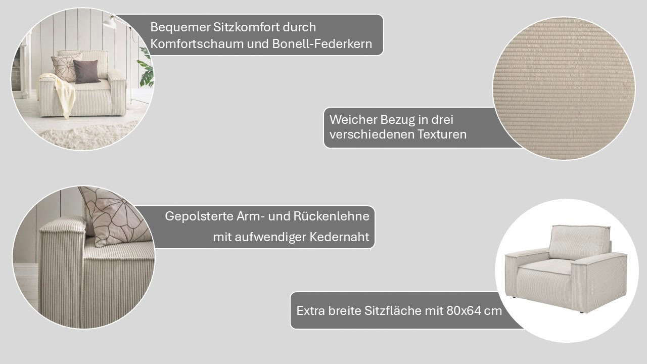 Home affaire Sessel »SHERWOOD, Love-Seat in 3 Stoffarten verfügbar« passend zur Polster-Serie SHERWOOD