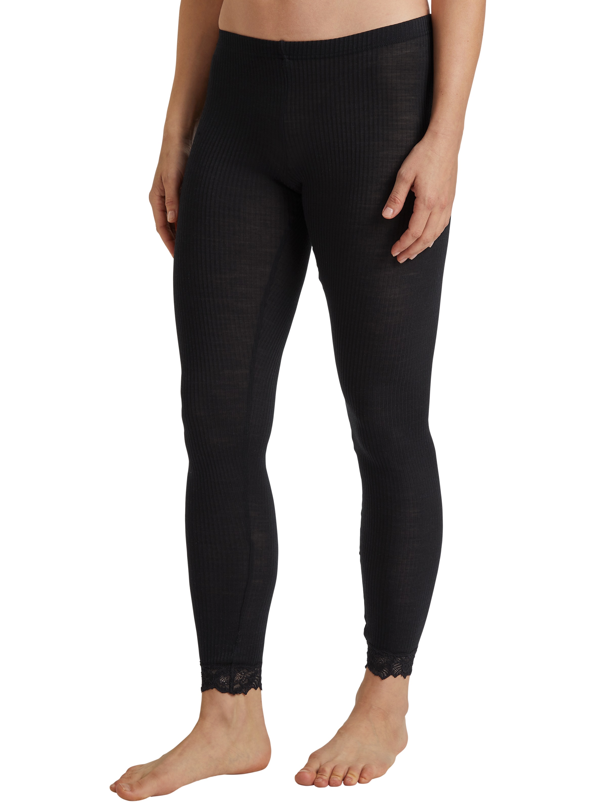 Thumbnail - CALIDA Leggings "Silky Wool Joy" mit Spitzensaum, elastisch, wärmend, Feinripp-Qualität