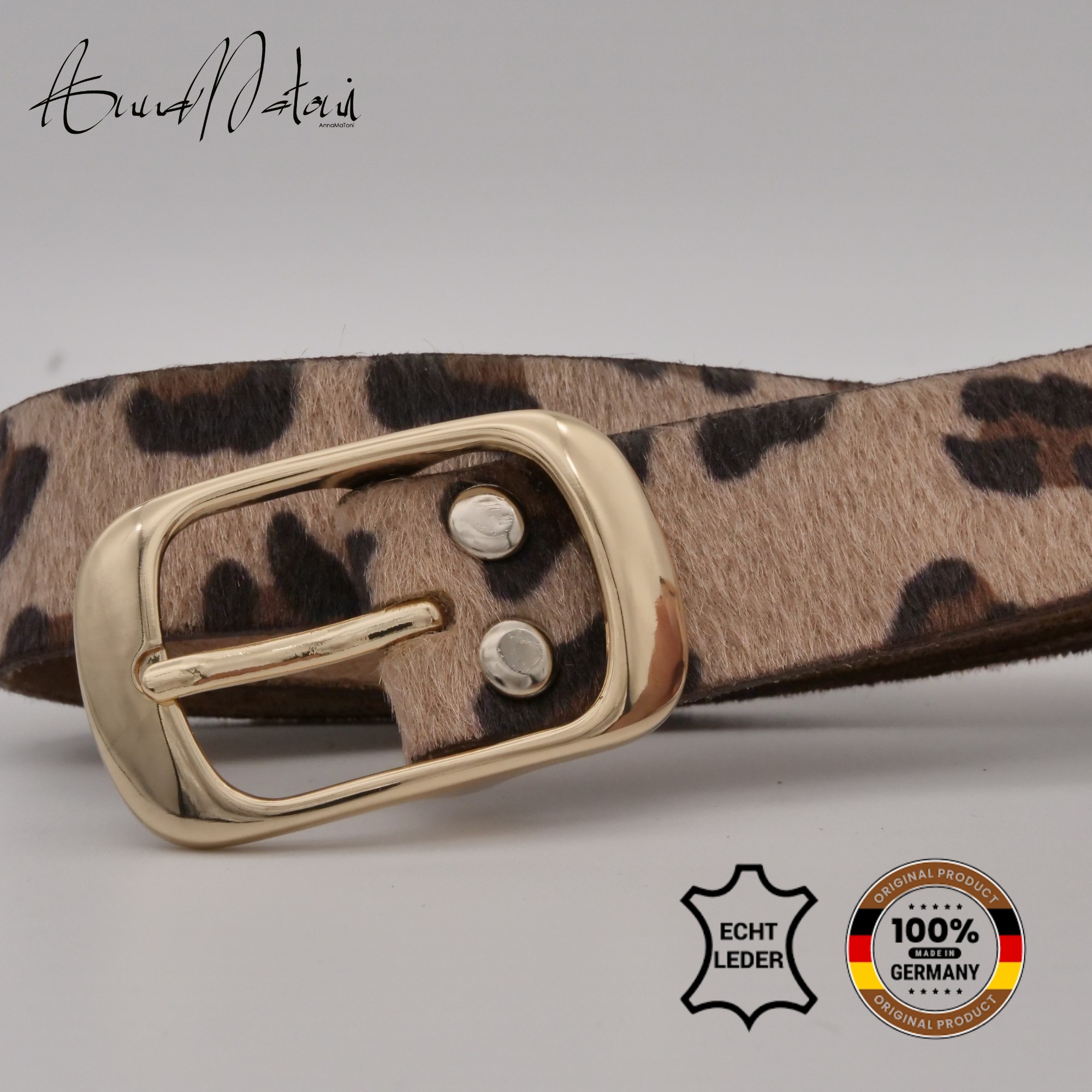 Ledergürtel ANNAMATONI "AnnaMatoni Damen Ledergürtel in hochwertigem Kunstfell in Leo", Damen, Gr. TW100 - 115cm Gesamtlänge, leo 650, 100% Leder, Gürtel Ledergürtel 3