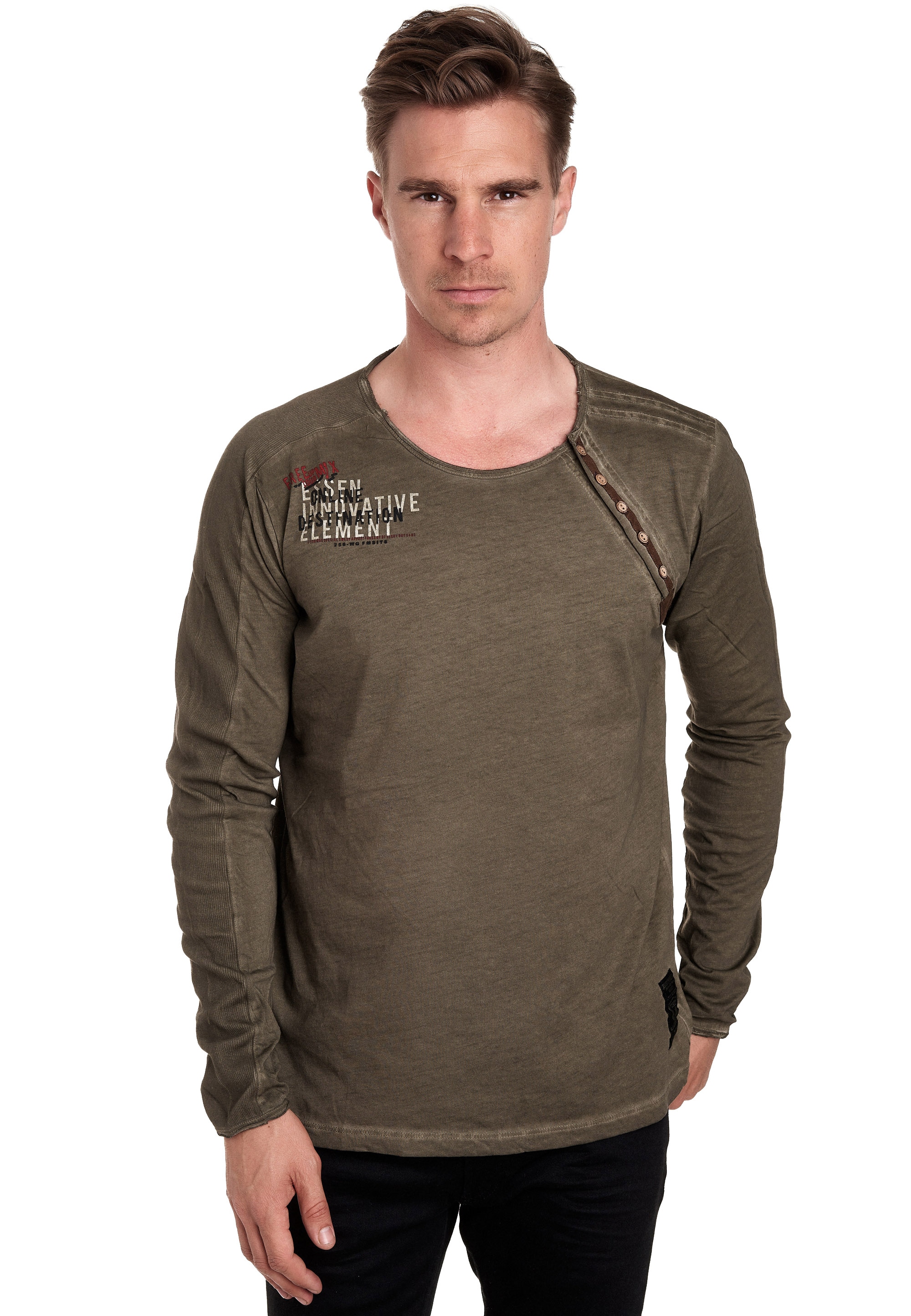 Rusty Neal Langarmshirt, mit seitlicher Knopfleiste günstig online kaufen