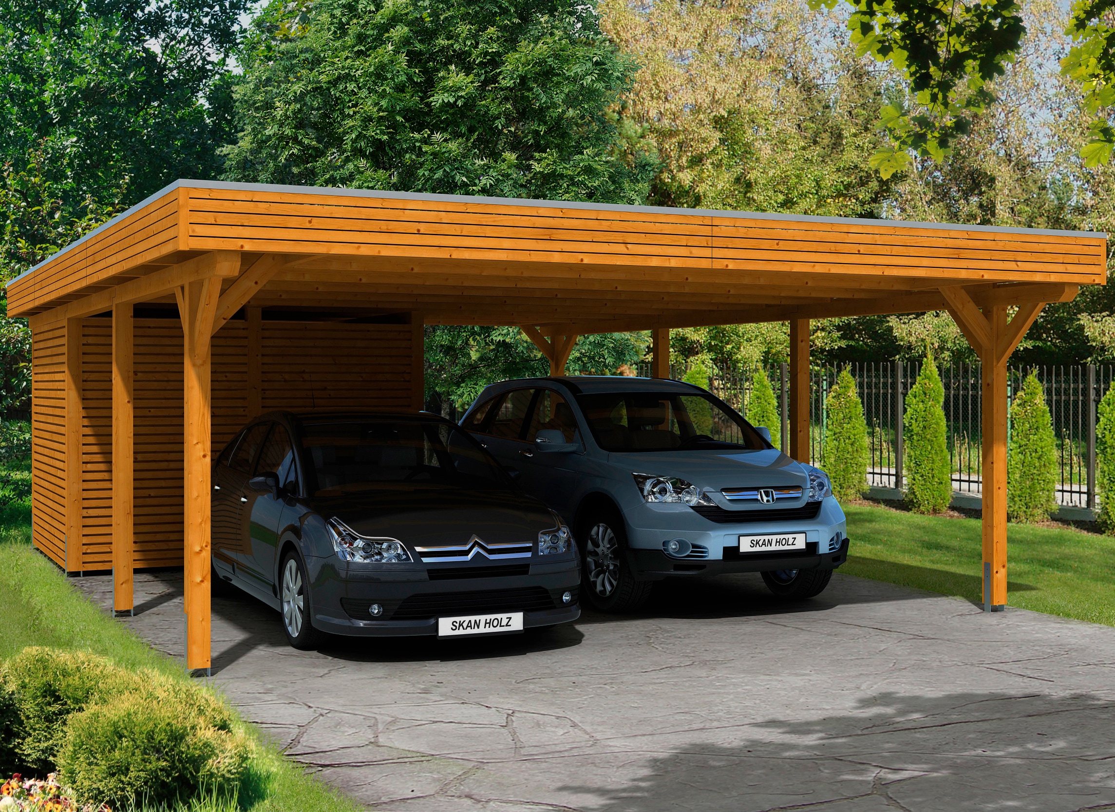 Skanholz Doppelcarport "Spessart" Leimholz 550 cm hellbraun