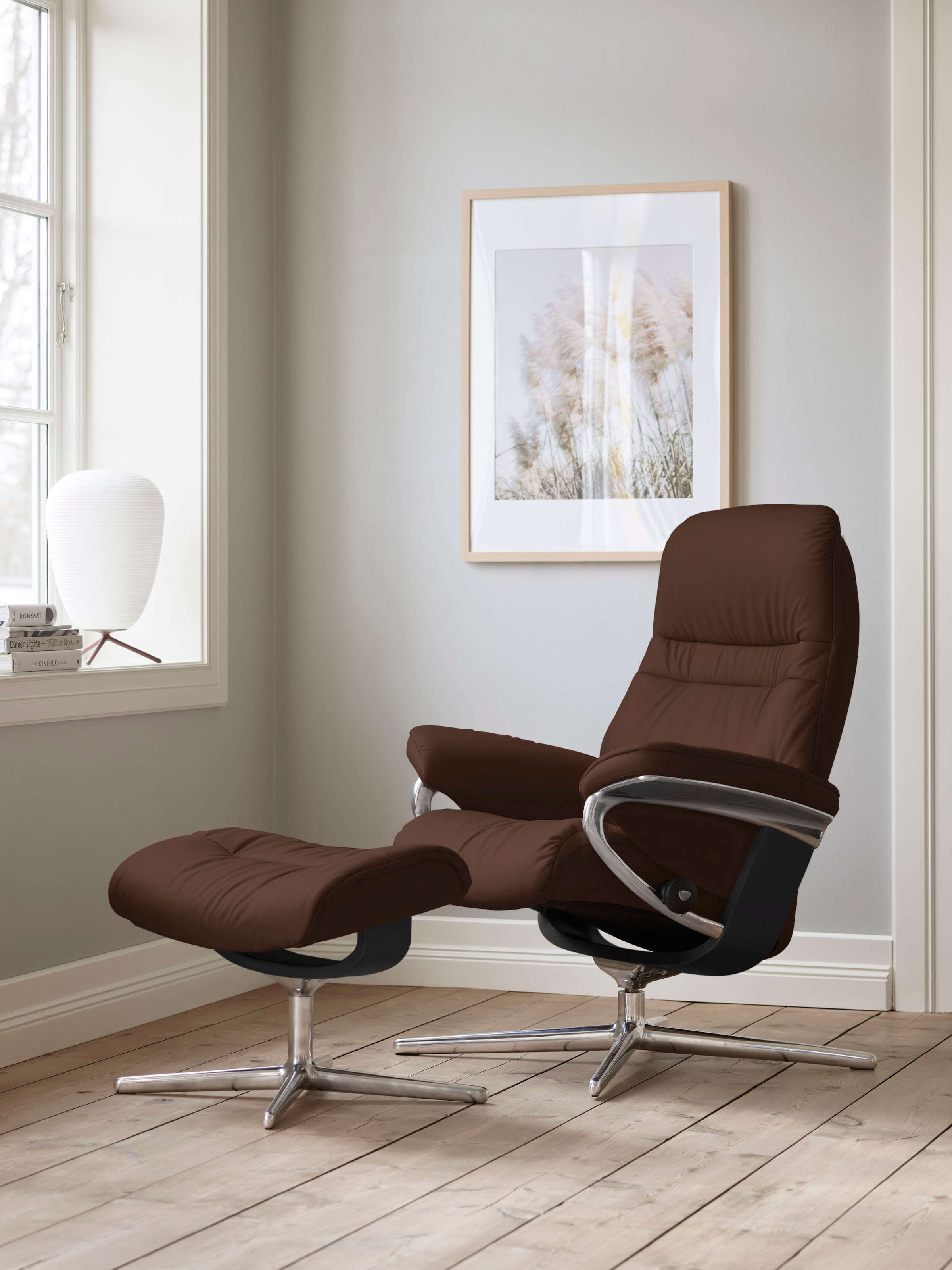 Stressless Fußhocker "Sunrise", mit Cross Base, Größe S, M & L, Holzakzent Schwarz