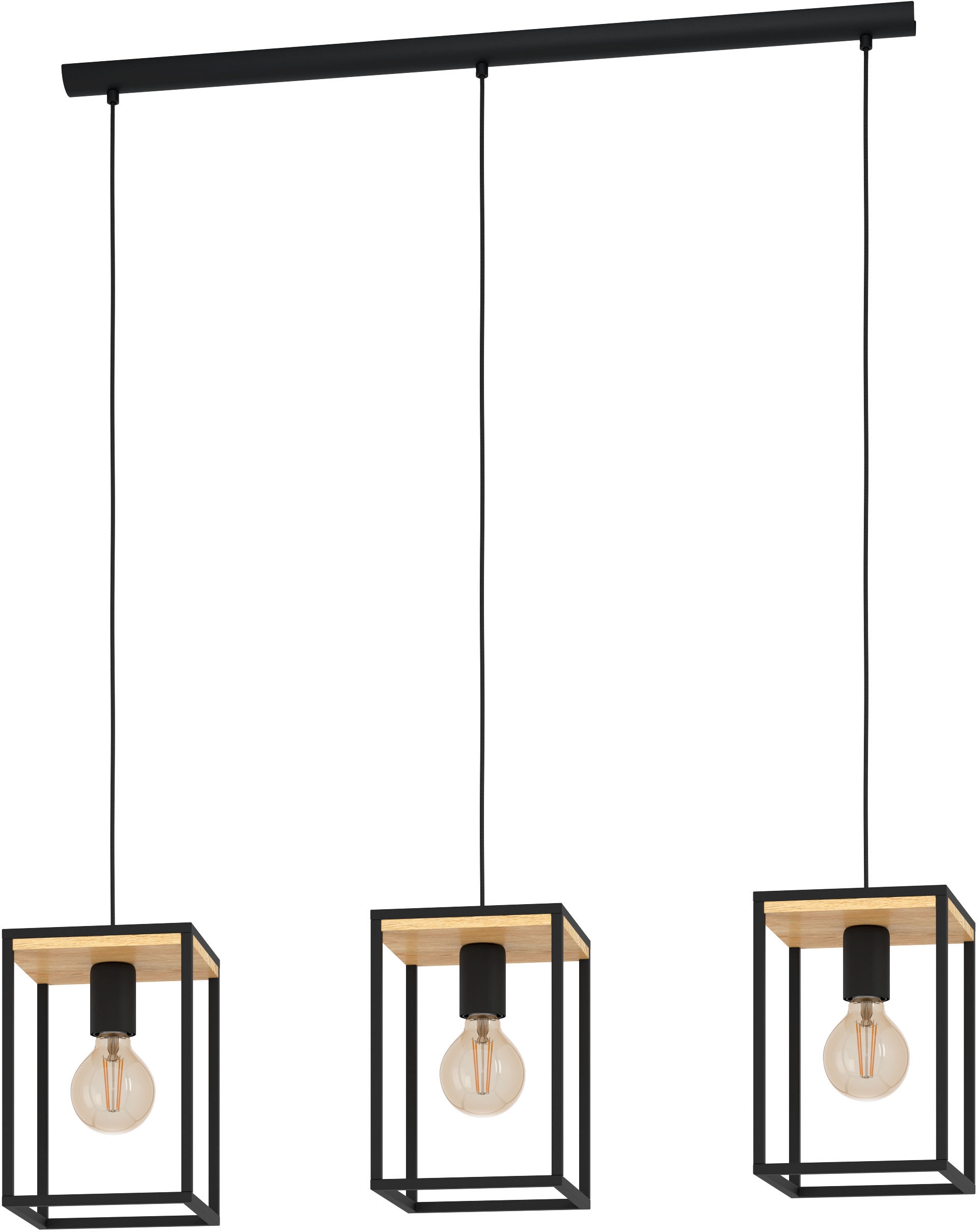 "EGLO Hängeleuchte ""LIBERTAD Pendellampe, Stahl und Holz, E27, IP20, Esstischlampe, Lampe"", braun (schwarz, braun), H: 110cm, 1 Stk., Leuchten