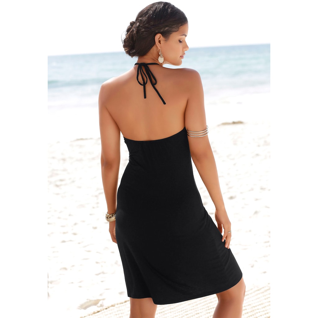 LASCANA Neckholderkleid, mit Spitzeneinsatz, kurzes Sommerkleid, Strandkleid