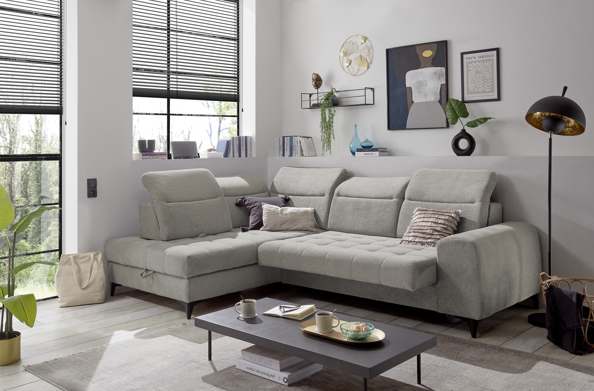 ED EXCITING DESIGN Ecksofa »Rockdale L-Form mit Bettfunktion, Bettkasten«, Kopfteilverstellung, Sitztiefenverstellung & USB-Port