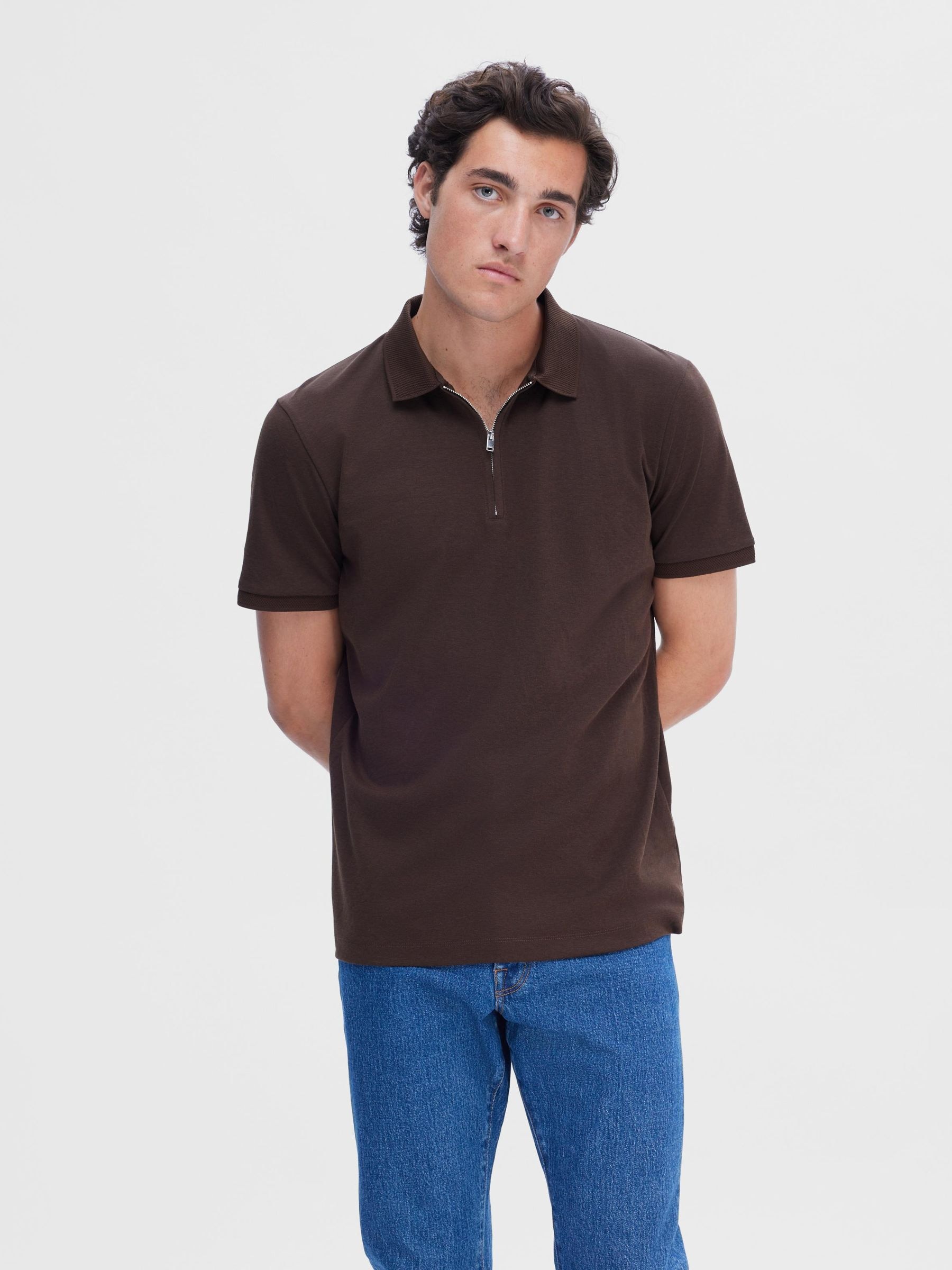 SELECTED "SLHFAVE ZIP SS POLO NOOS" Baumwollmischung, regular fit günstig online kaufen