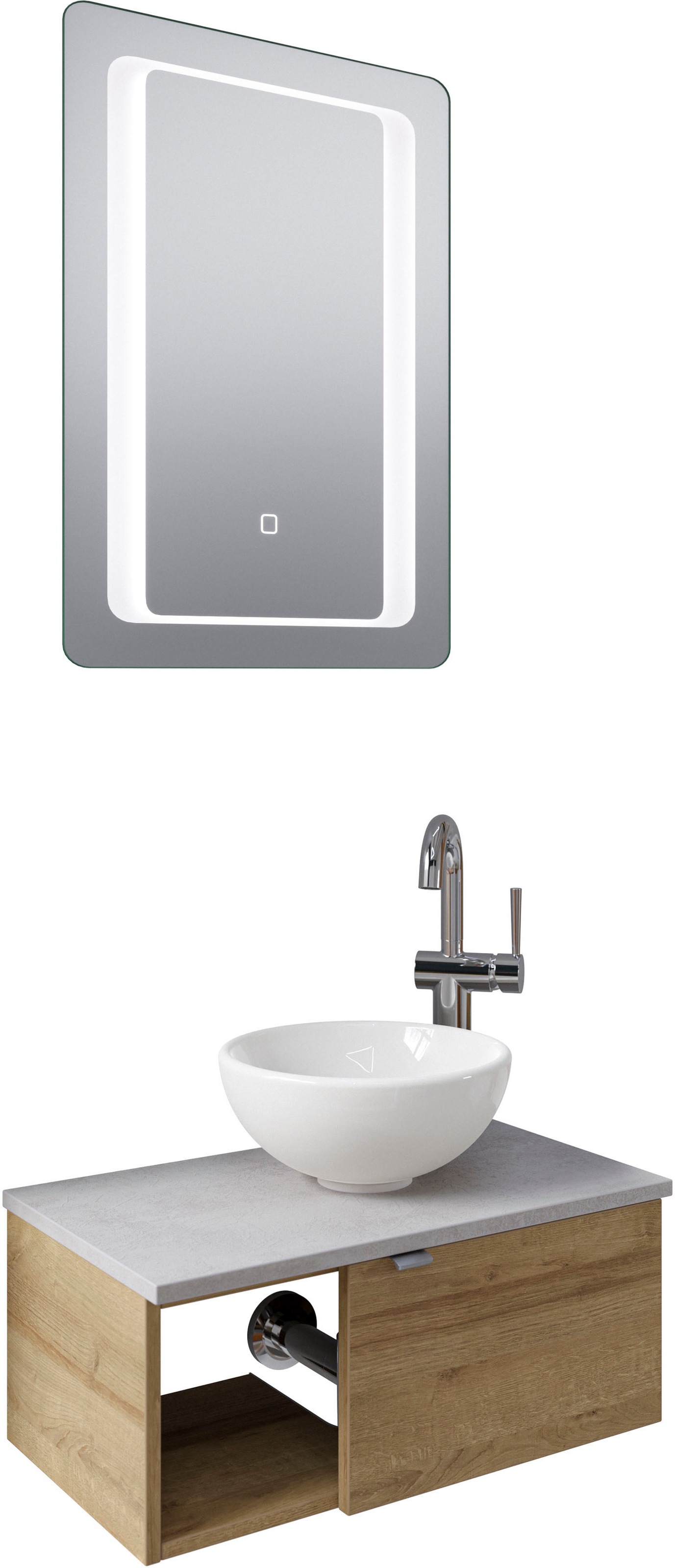 Saphir Badmöbel-Set »Serie 6915«, (4 St.), Gäste-Bad, 61 cm breit, mit LED-Spiegel, offenem Fach und 1 Tür