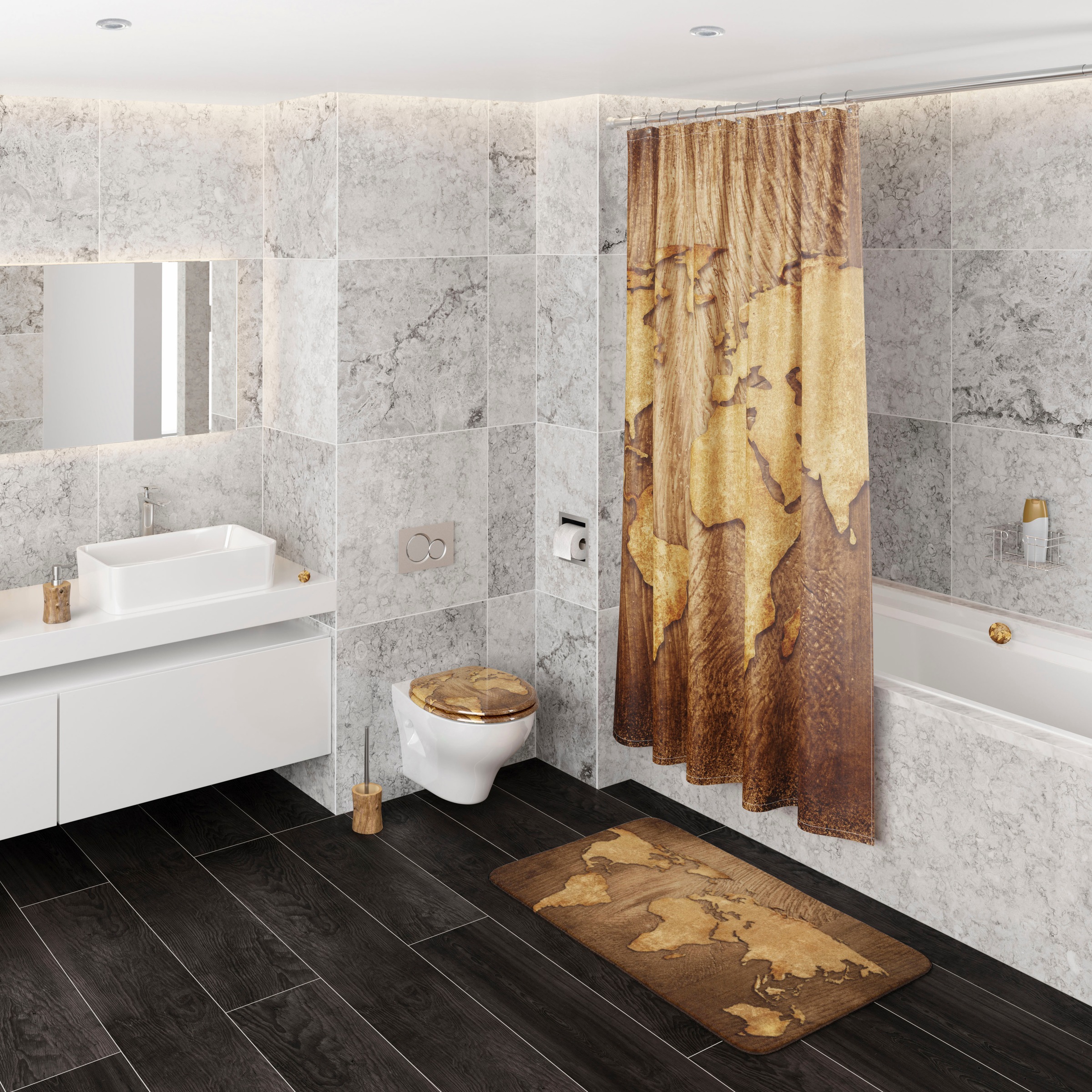 Badematte World Map, Sanilo, Höhe 15 mm, schnell trocknend